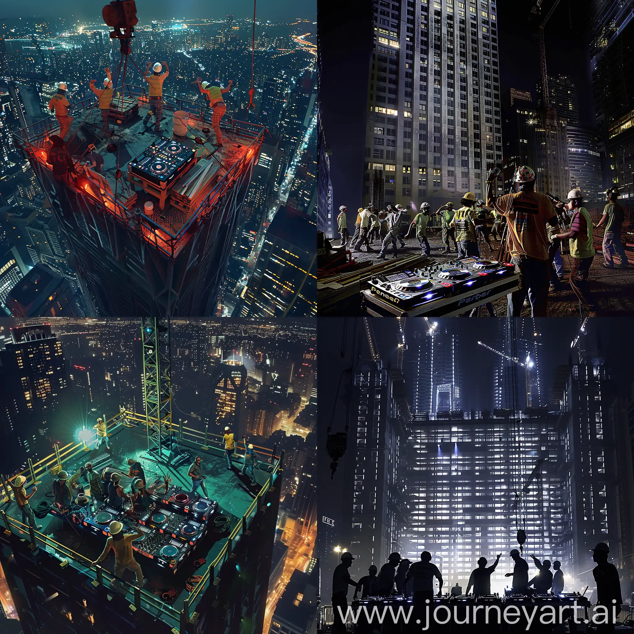 Nightclub-DJ-Energizes-Skyscraper-Construction-Crew-at-Night