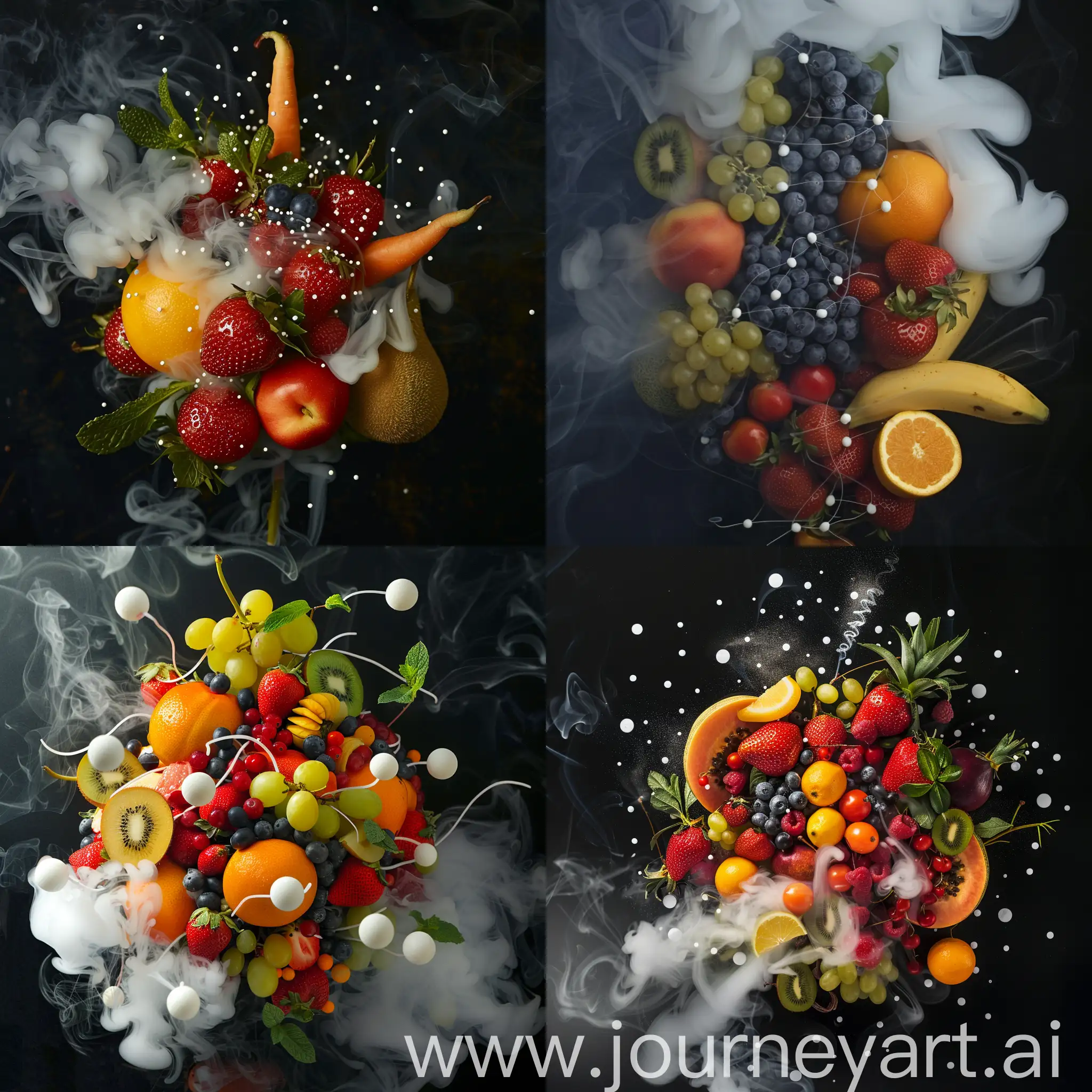 Vibrant-Fruit-Bouquet-with-Elegant-White-Dots-and-Enchanting-Smoke
