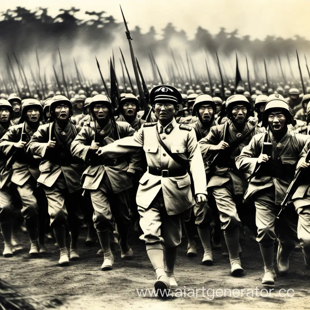 Японский лидер, яростно ведущий в бой солдат