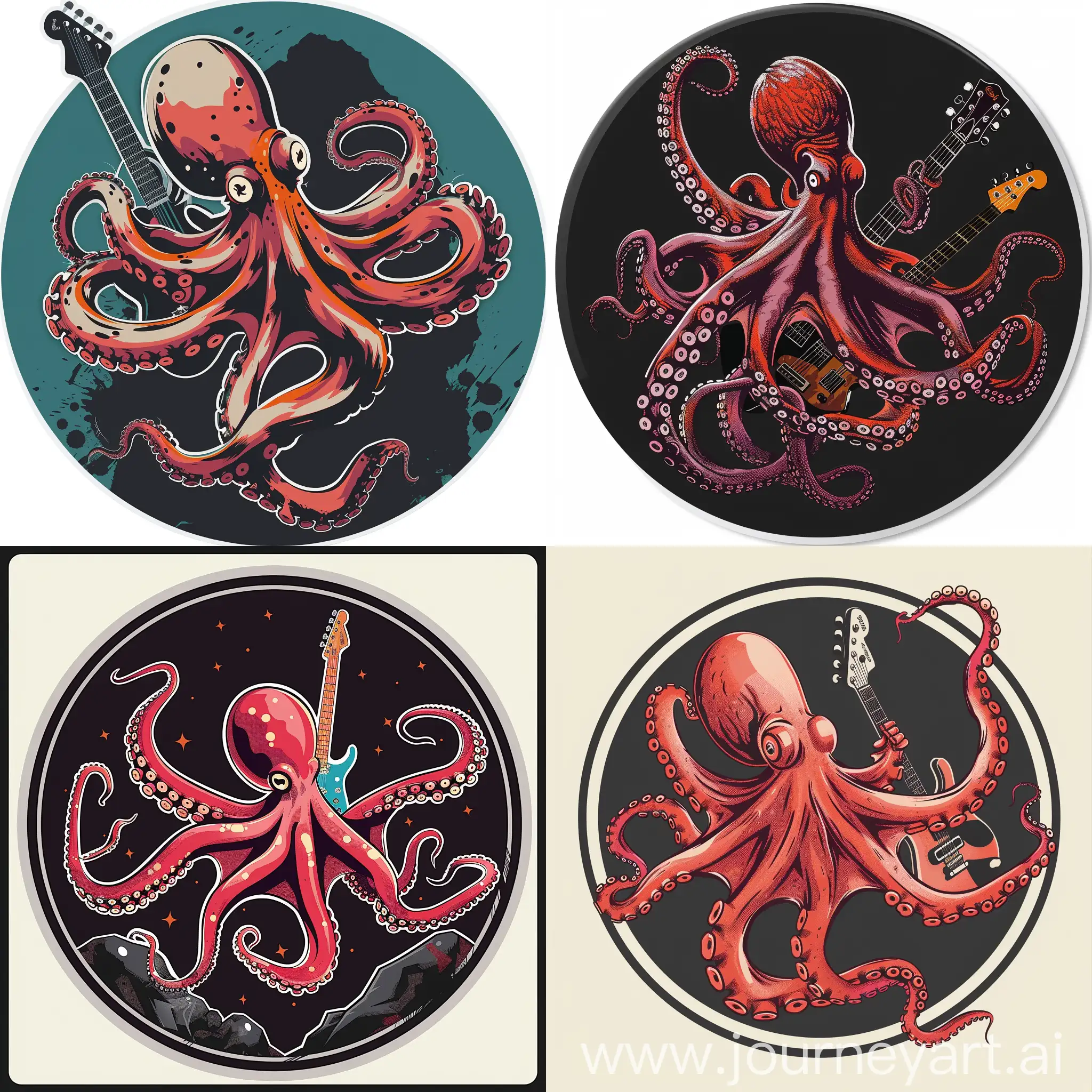 Round sticker designs 

A rock & roll octopus 
