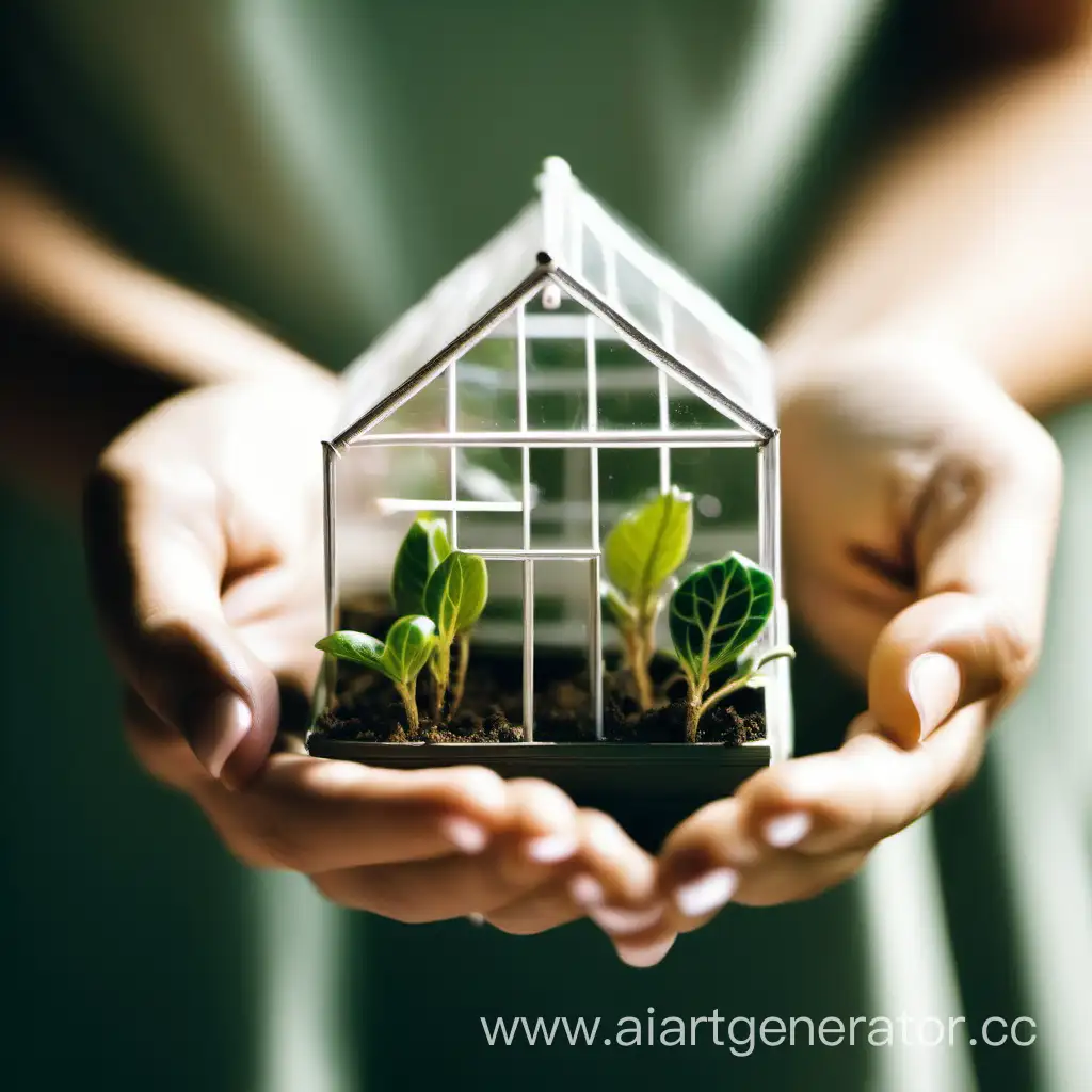 tiny greenhouse on womans hand