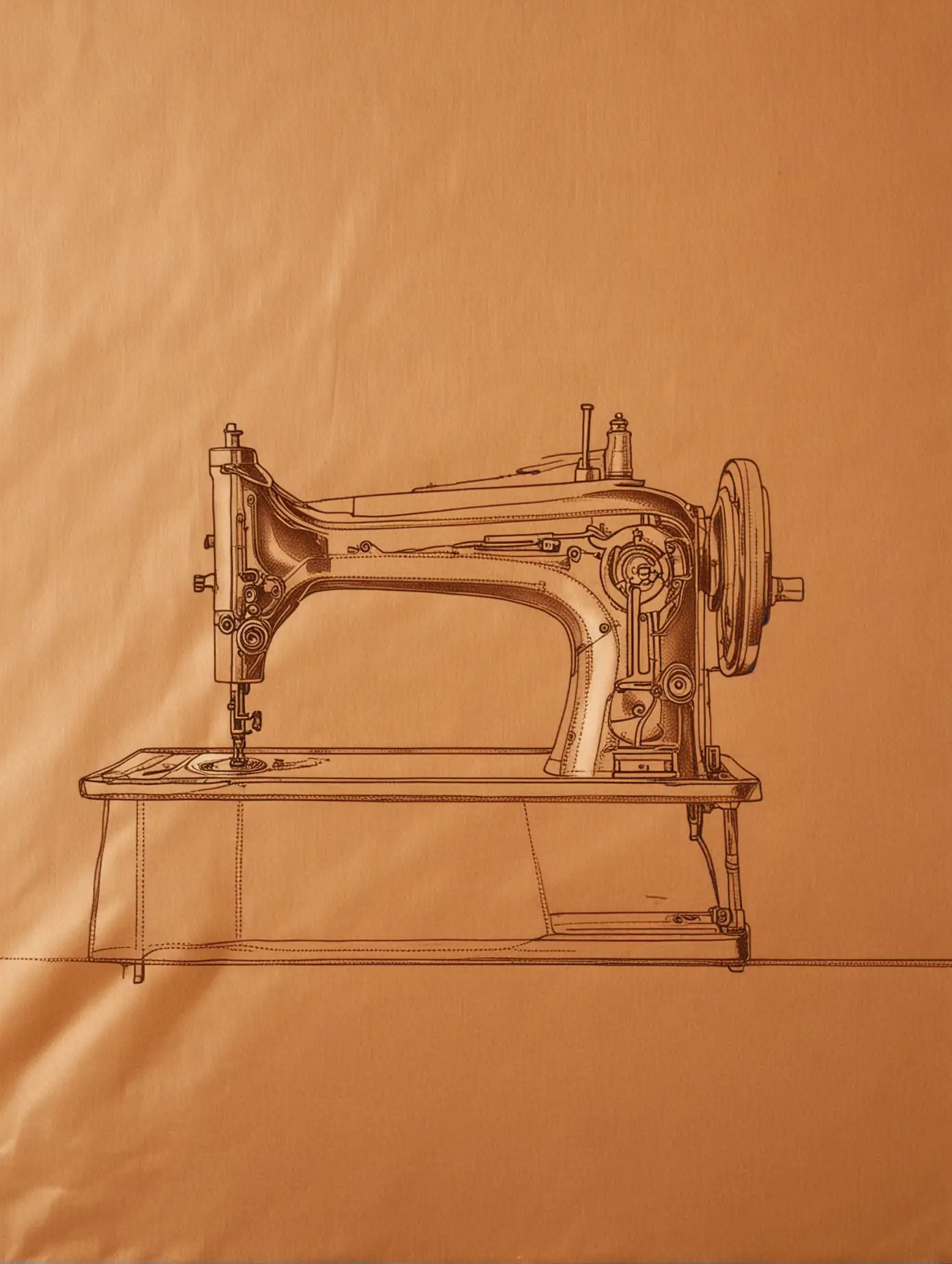 Stylized Sewing Machine Outline on Smooth Brown Tissue Paper