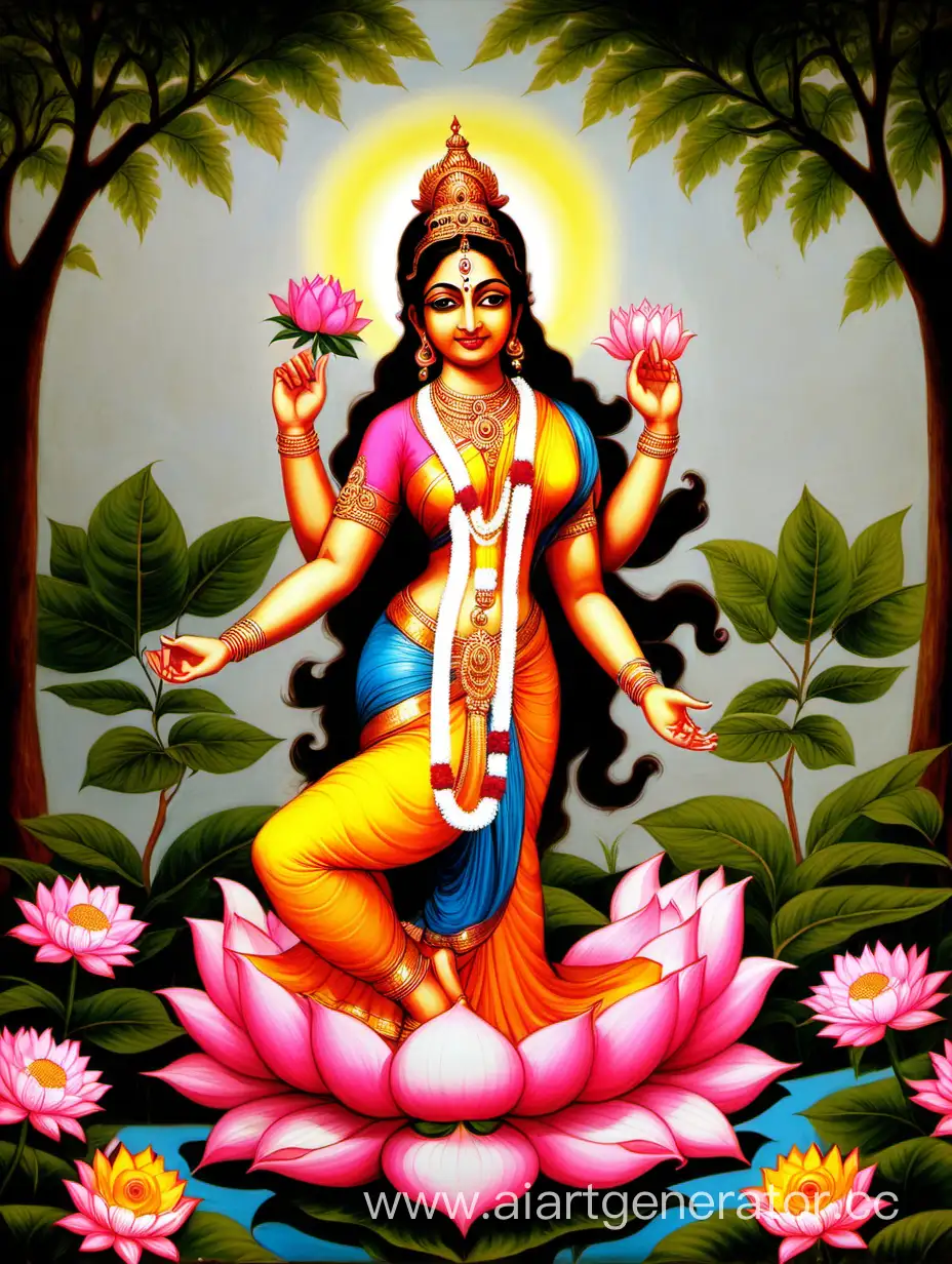 Divine-Harmony-Lakshmi-and-Krishna-in-a-Blissful-Garden-with-Sacred-Mantras