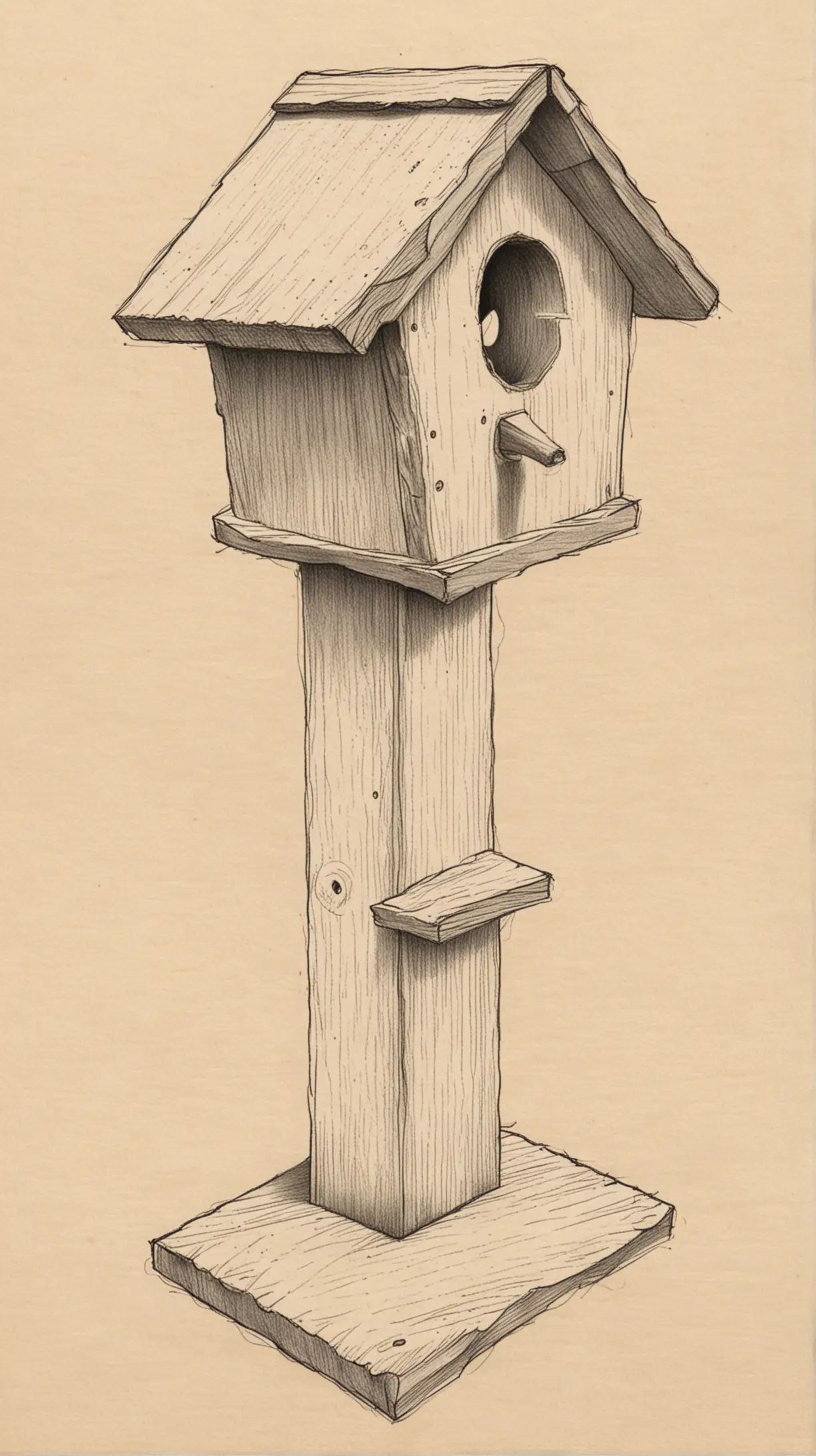 sketched how to build a birdhouse step by step using perspective