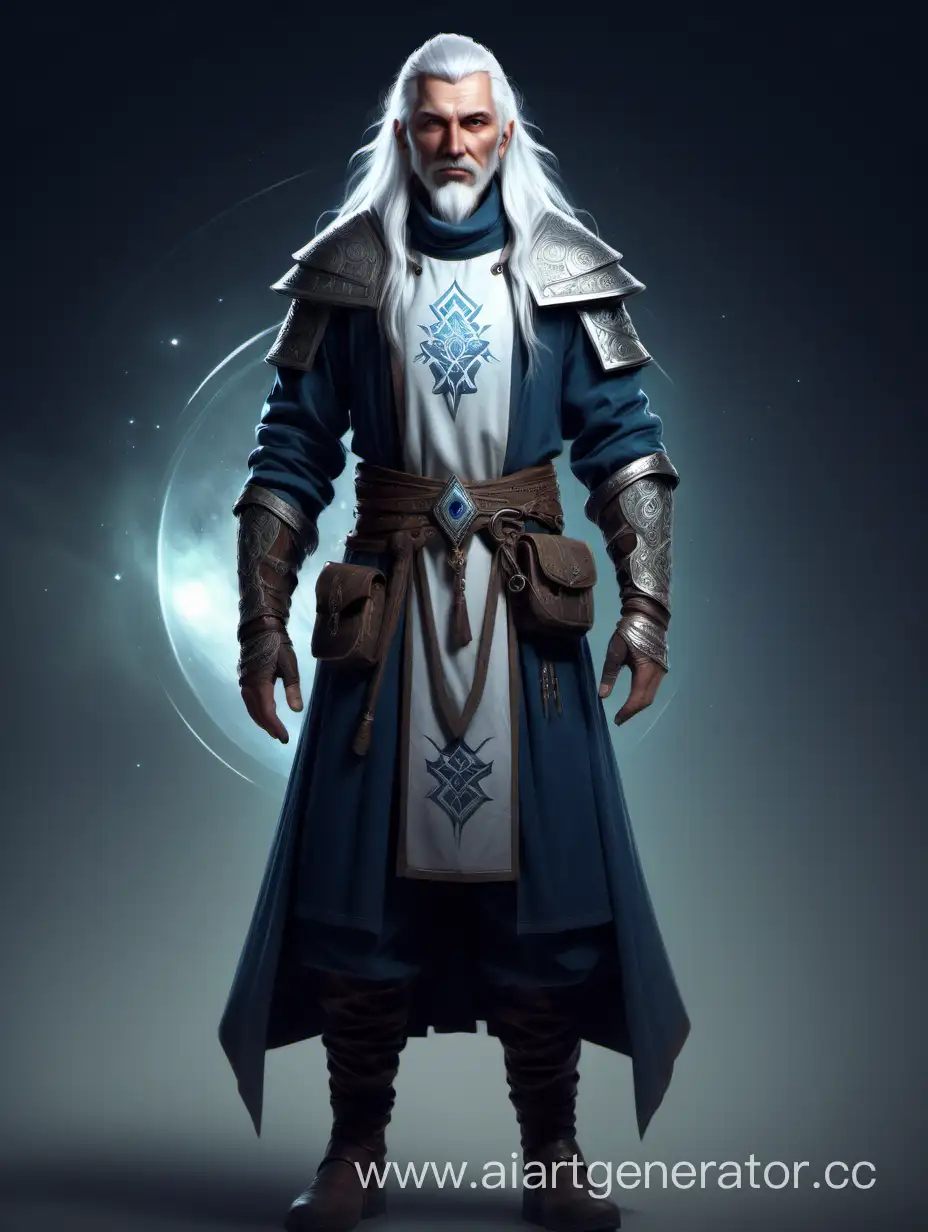 space guna full-length character, a man with white hair, concept art full face, a full length character. Fantasy of the Middle Ages Slavic culture, a full face and full-length character.