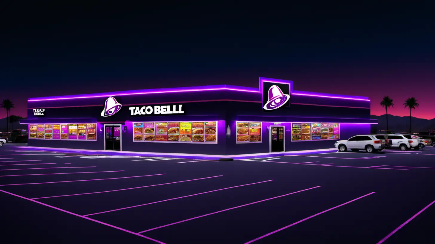 Nighttime Neon Glow at Taco Bell Parking Lot