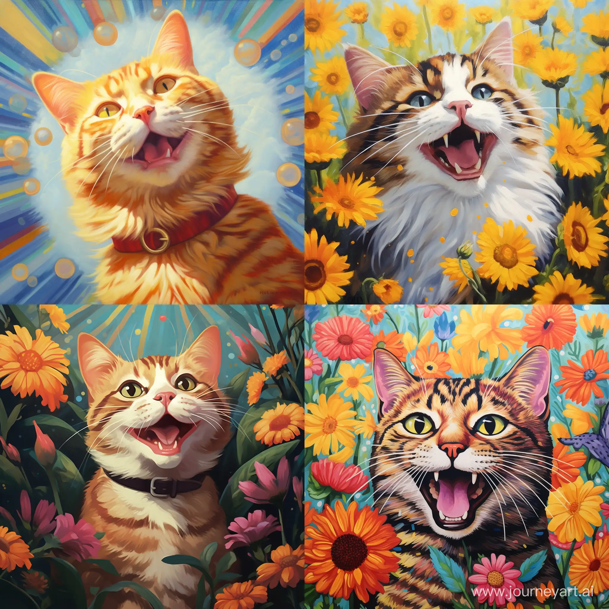 Cheerful-Cat-Art-Playful-Feline-Delights-in-Vibrant-Display