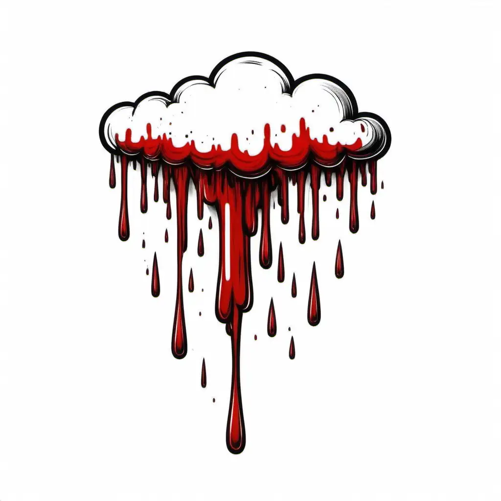 Simple drawing of a bright cloud of a blood paint dripping. white background.