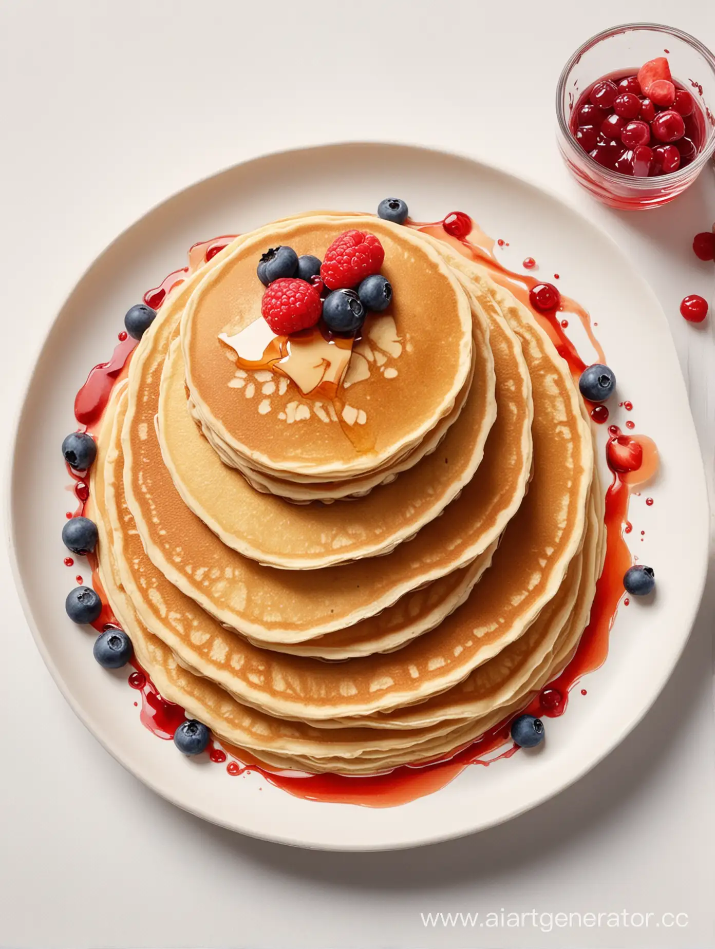 Delicious-Pancakes-with-Syrup-and-Berries-Watercolor-Breakfast-Art