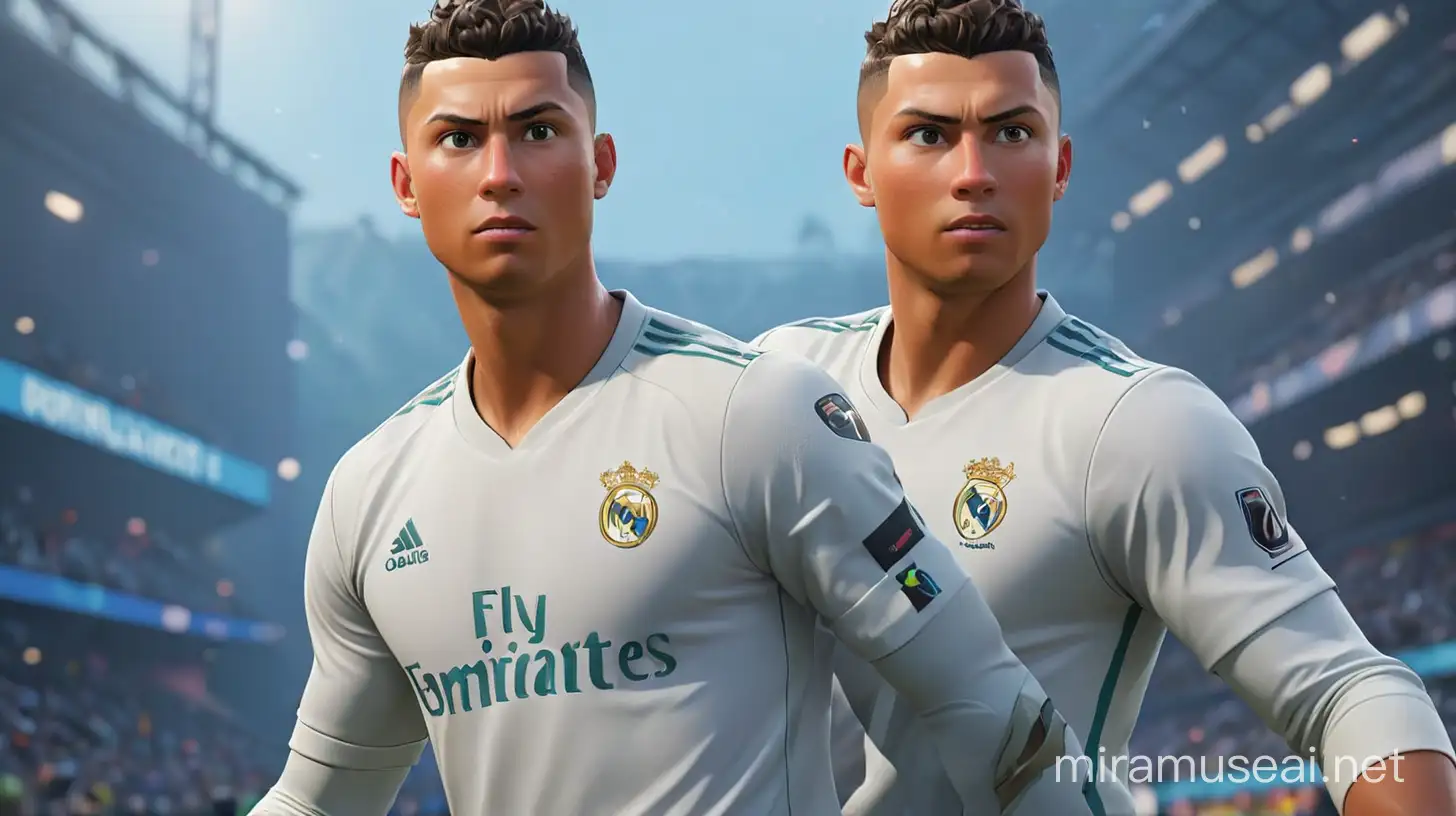 Ronaldo Avatar in Fortnite Style Digital Illustration of Soccer Superstar in Iconic Video Game Environment