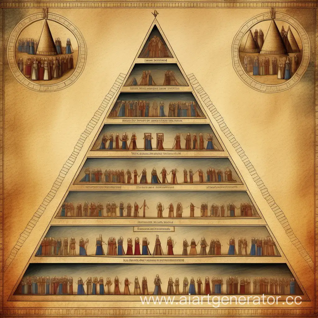 2д картинка красивой пирамиды иерархии в средневековом стиле