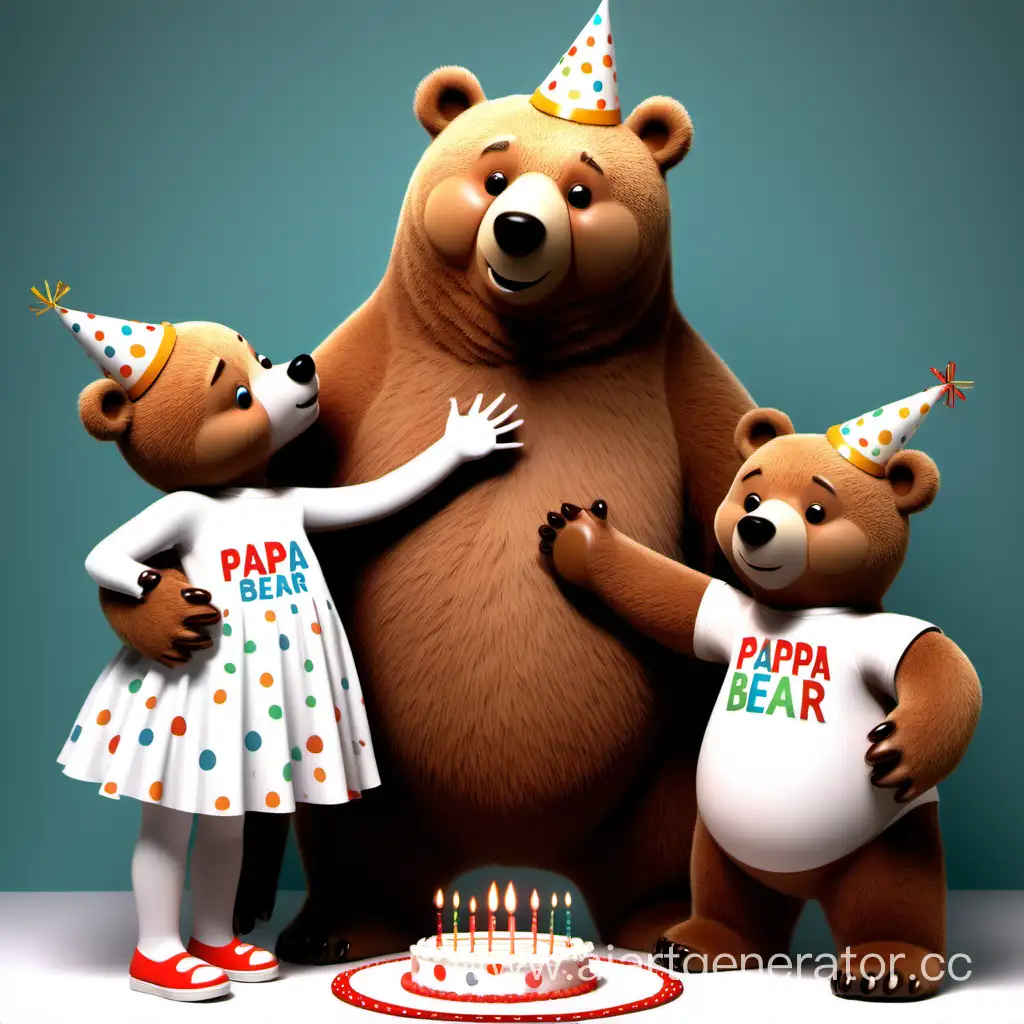 Papa bear has a birthday and is congratulated by his daughter bear and son bear