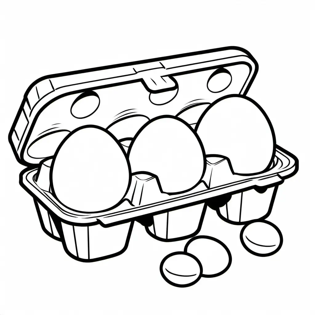 coloring image for kids, thick solid lines, eggs in carton, no background