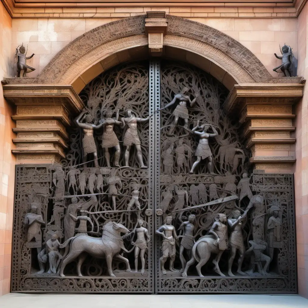 Majestic Ancient Iron Gates Featuring Mythical Legends