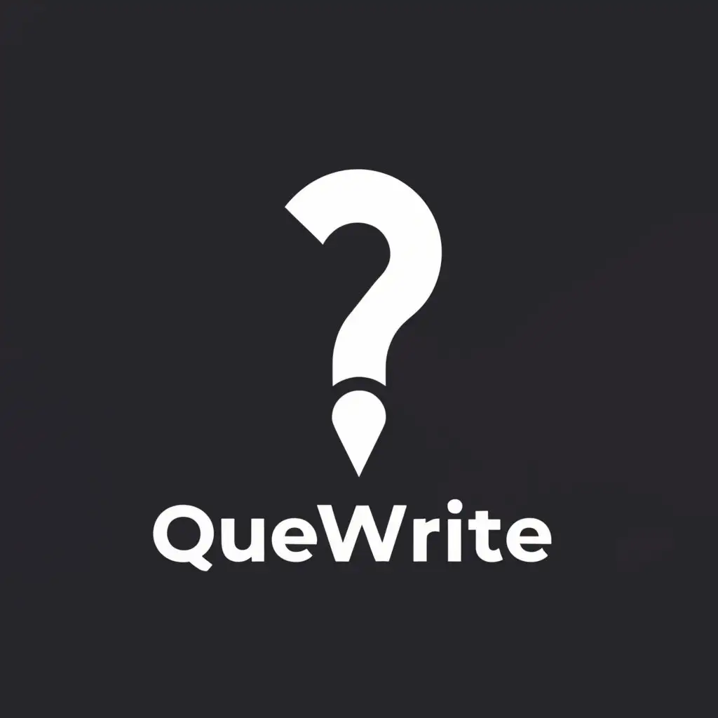 a logo design,with the black text 'QueWrite', main symbol:a question mark with a pen tip as the dot,Moderate, be used in Education industry, clear white background