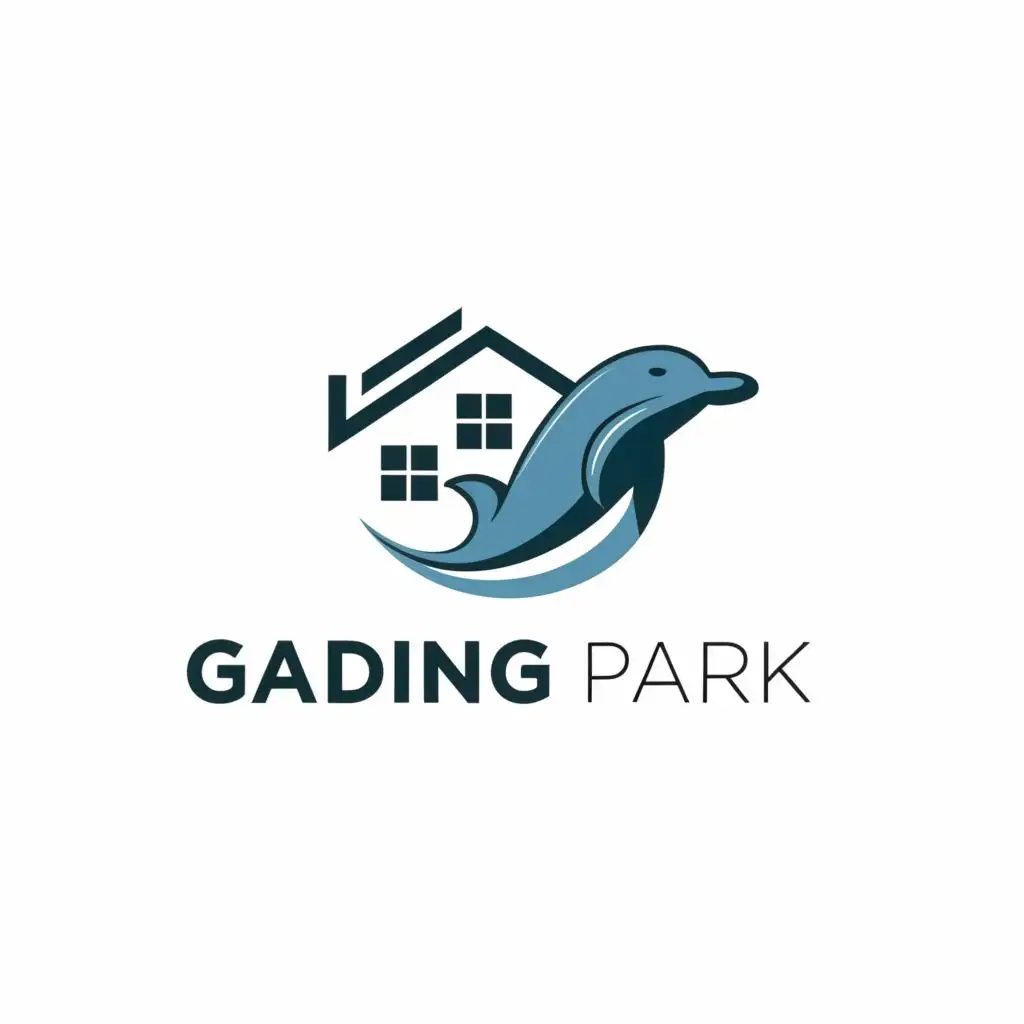 logo, house and dolphin, with the text "GADING PARK", typography, be used in Real Estate industry