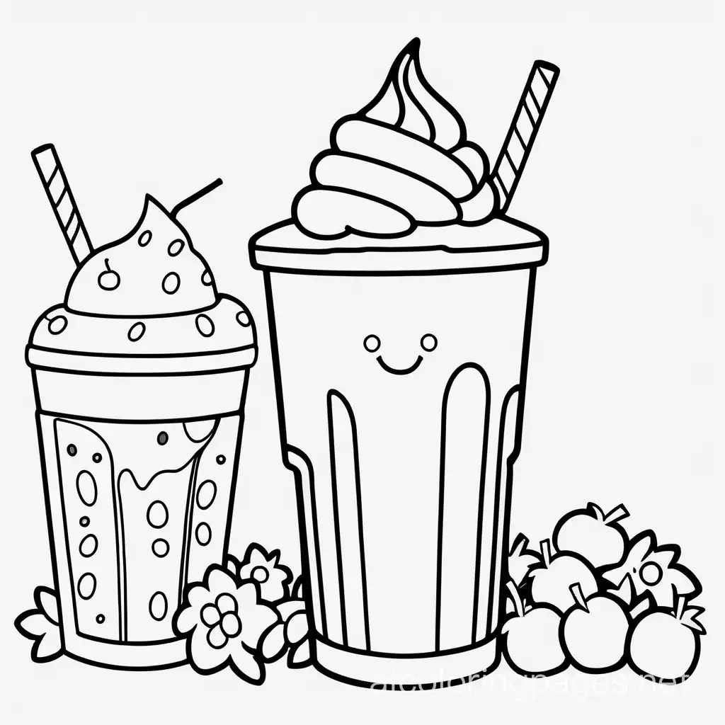 one milkshake coloring page for kids 4-8, Coloring Page, black and white, line art, white background, Simplicity, Ample White Space. The background of the coloring page is plain white to make it easy for young children to color within the lines. The outlines of all the subjects are easy to distinguish, making it simple for kids to color without too much difficulty