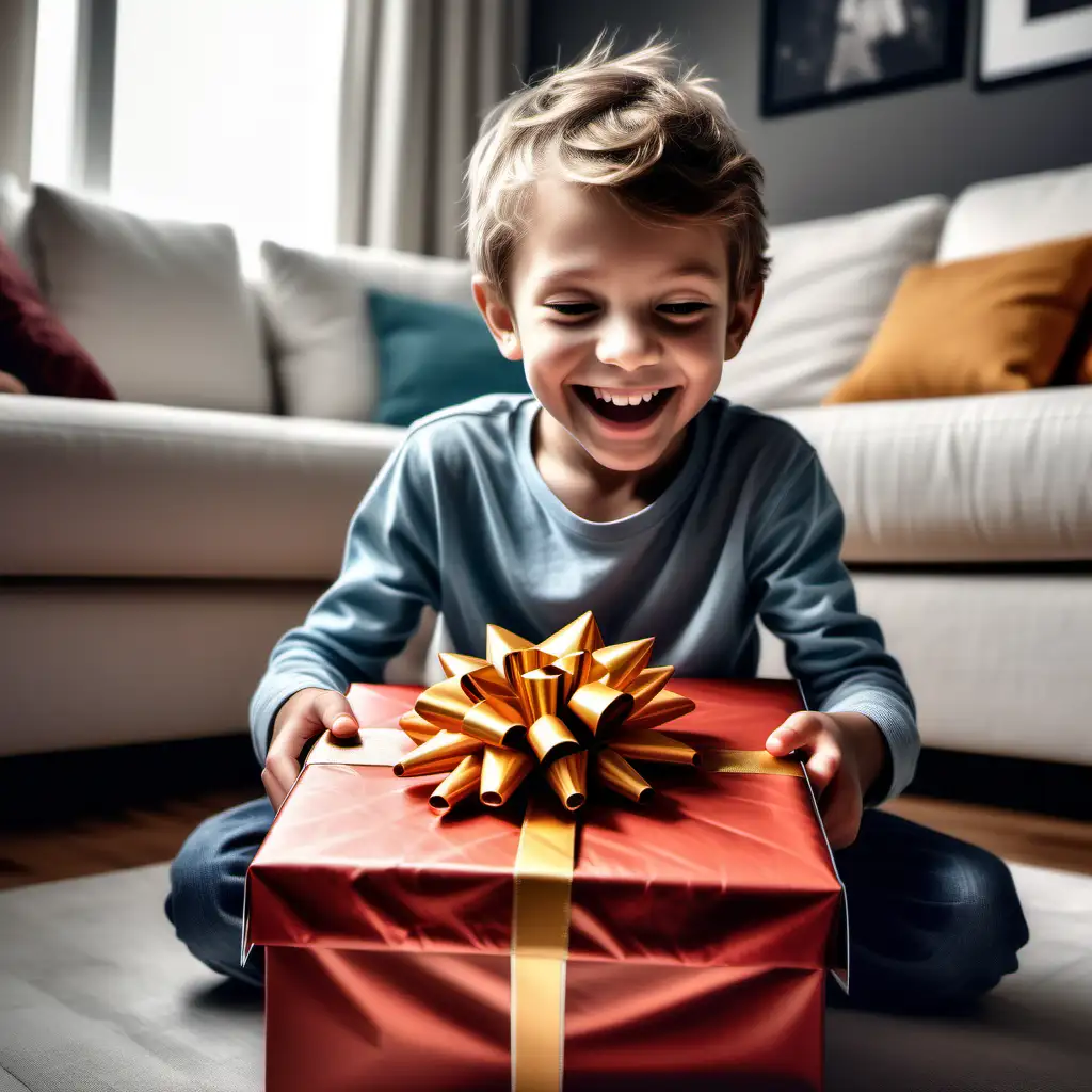 Joyful 5YearOld Unwrapping a Gift with Genuine Delight