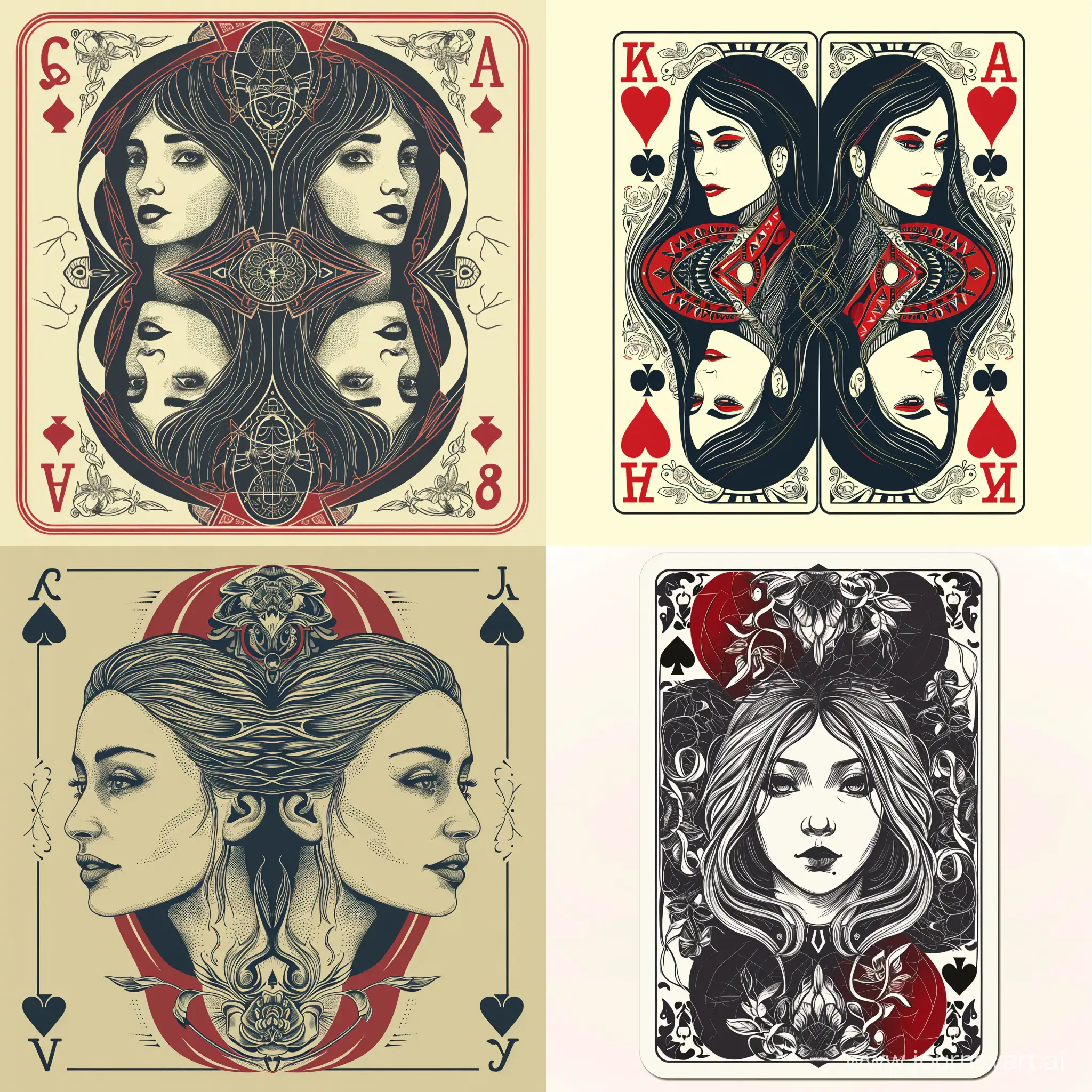 beatiful queen on the playing card, line art, vector style,