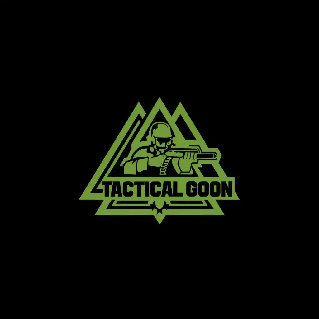 a logo design,with the text "435" "Tactical" "Goon", main symbol:Penrose Triangle, Soldier wearing Night Vision Goggles, Gun, "Tactical Goon" written underneath,Minimalistic,be used in Sports Fitness industry,clear background