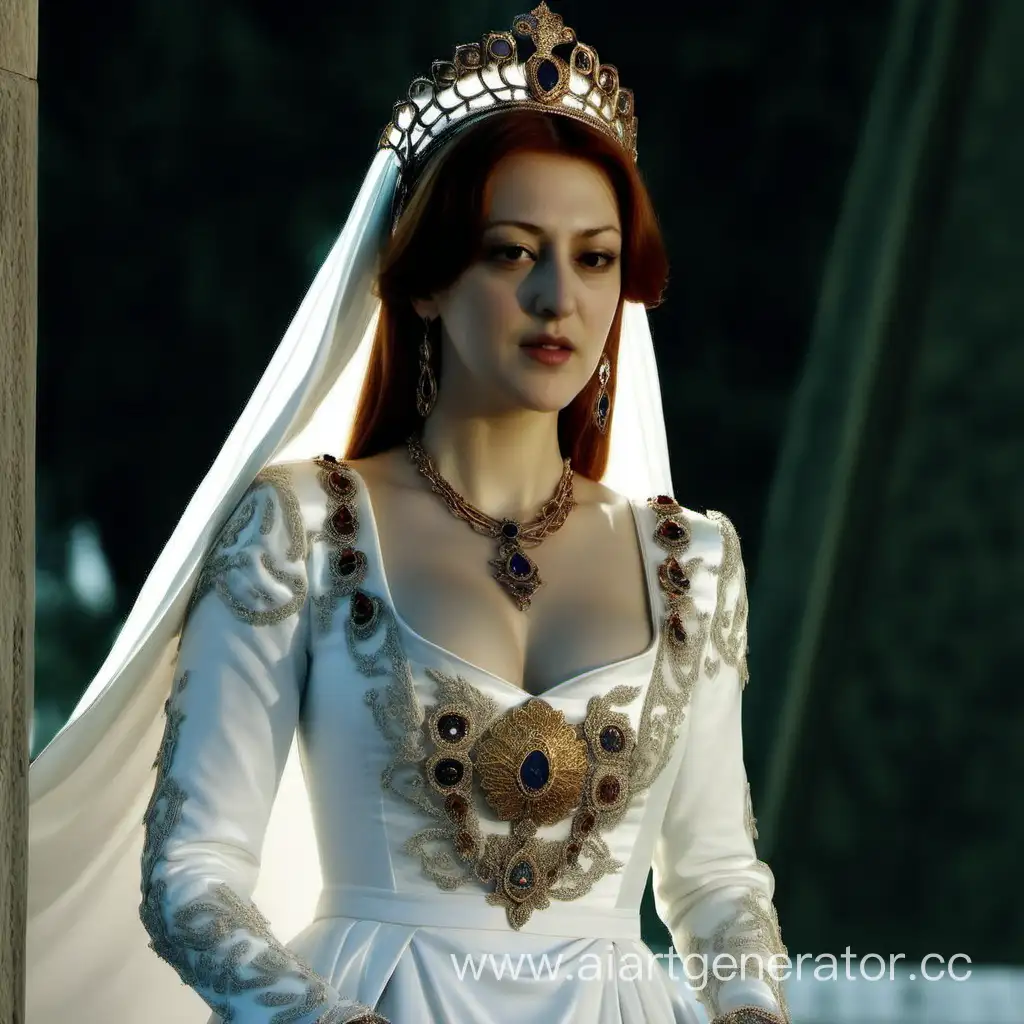 Elegance-Embodied-Hurrem-Sultan-Gracefully-Adorned-in-a-White-Dress