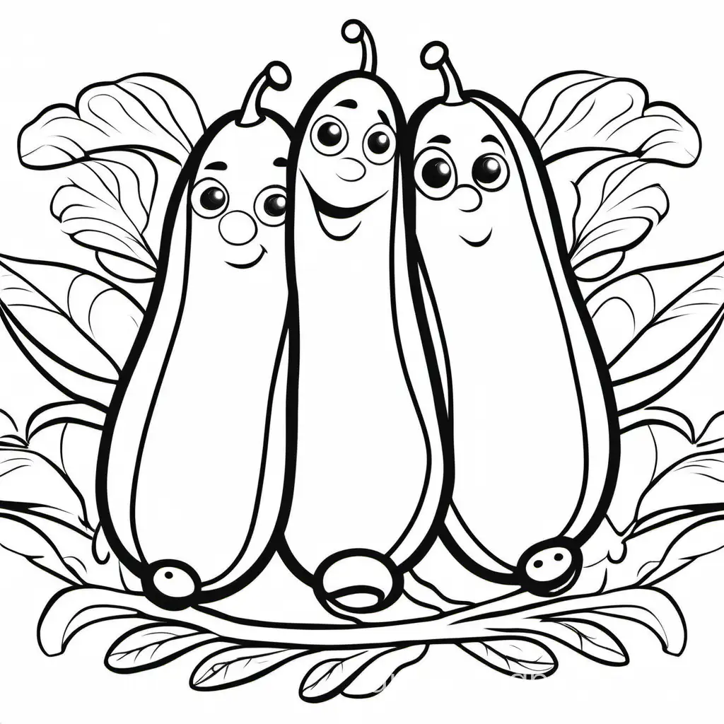 2 peas in a pod, Coloring Page, black and white, line art, white background, Simplicity, Ample White Space. The background of the coloring page is plain white to make it easy for young children to color within the lines. The outlines of all the subjects are easy to distinguish, making it simple for kids to color without too much difficulty