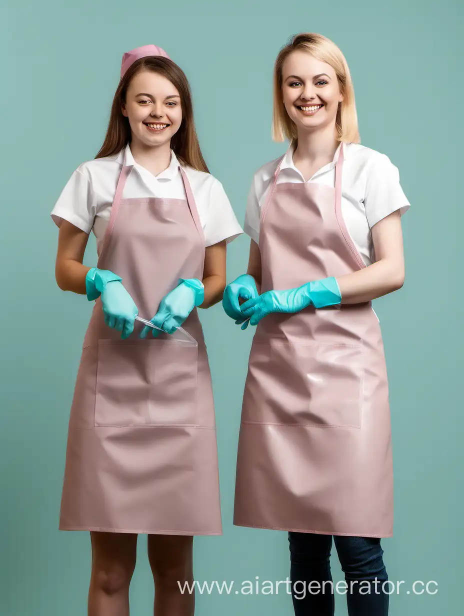 Joyful-Girls-in-Aprons-and-Rubber-Gloves-Smiling