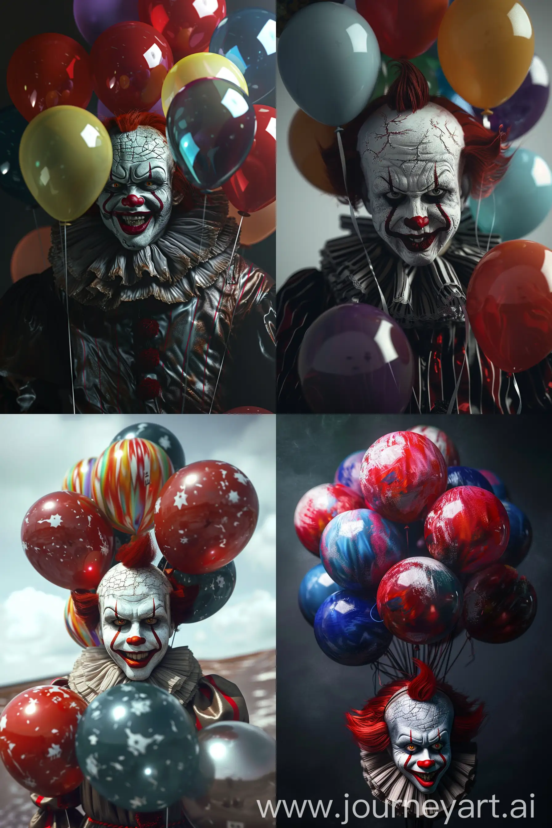 /imagine prompt:scary clown with colorful balloons, cinematic, photorealistic, ultra realistic, -- --ar 2:3
