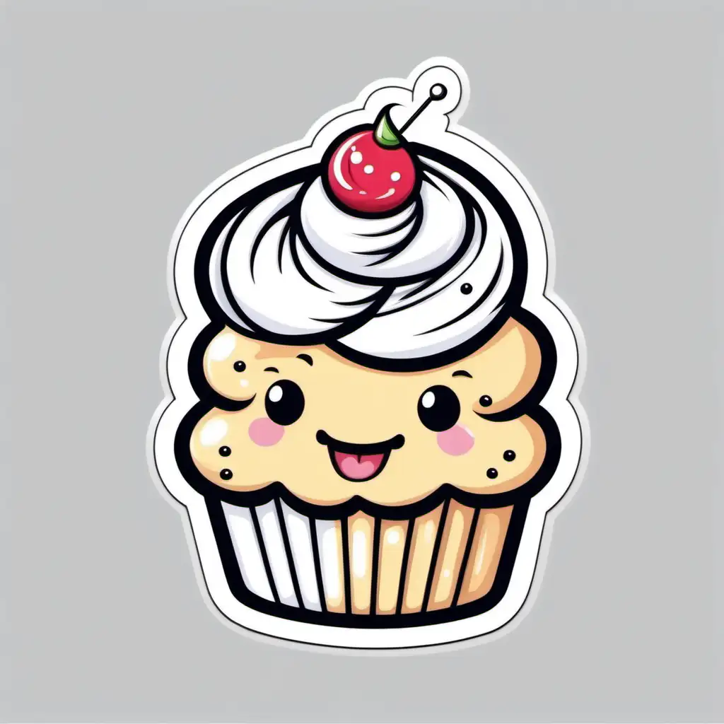Whimsical Laughing Cupcake Sticker with Whipped Cream Hair