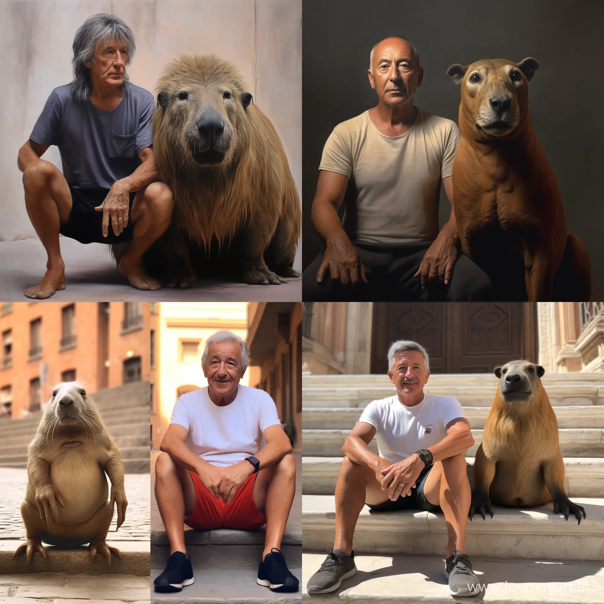 Realistic-Portrait-Old-Spaniard-Jorge-and-Capybara-in-Barcelona