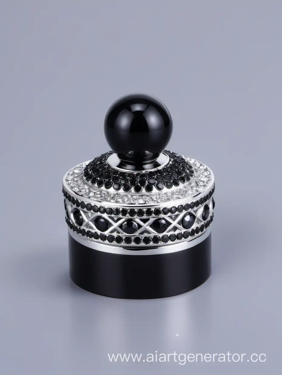 Zamac-Perfume-Decorative-Ornamental-Long-Cap-with-Black-and-White-Diamond-Finish