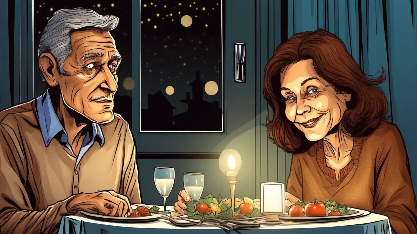 Surprised Elderly Couples CloseUp Dinner Moment at Home