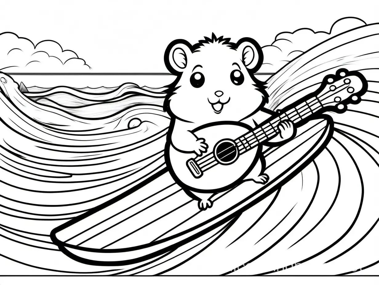 Playful-Hamster-Surfing-with-Ukulele-Coloring-Page-for-Kids