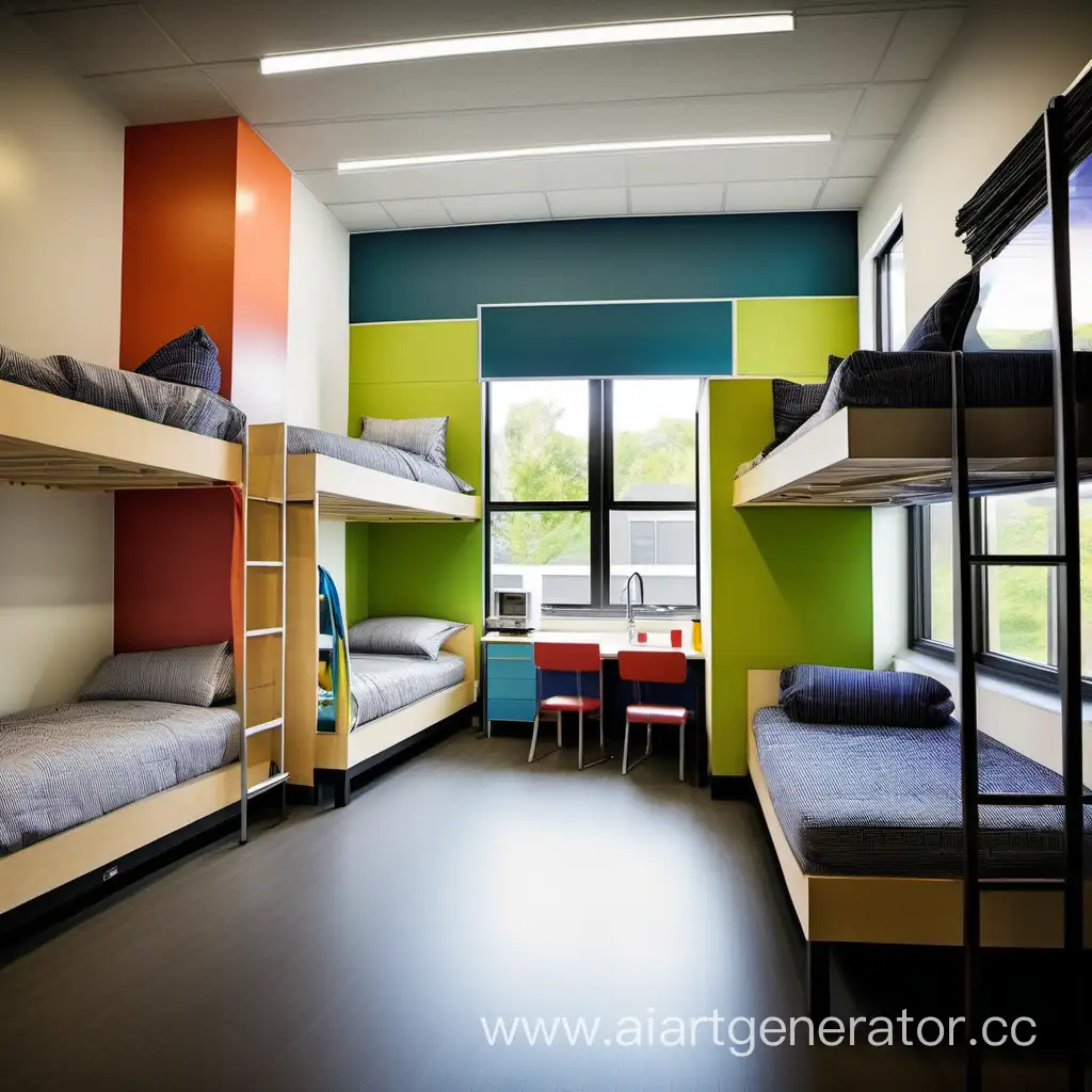 современные  крутые новые комнаты в общежитии школы с кухней телевизором

