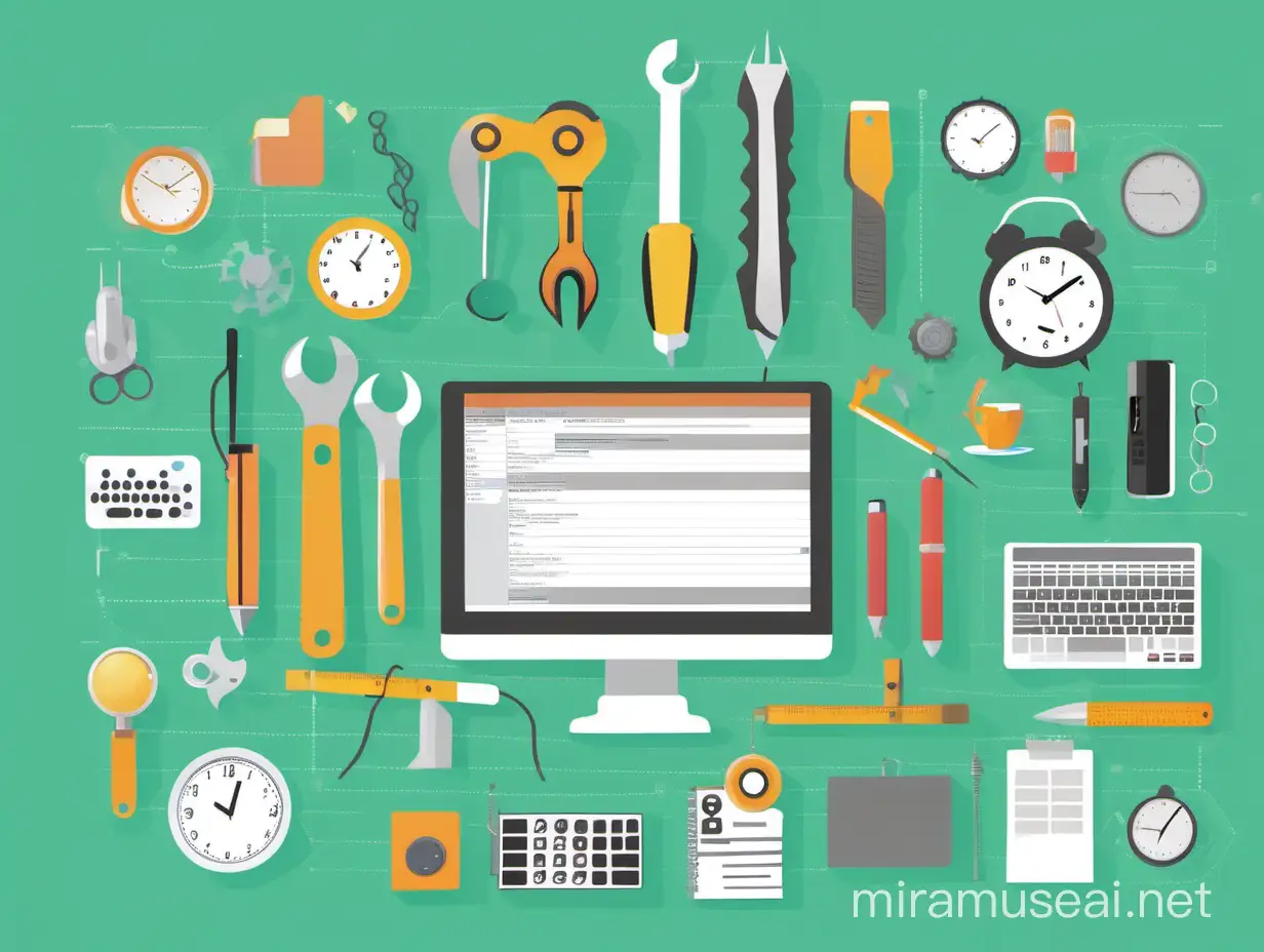 A graphic depicting various tools and techniques that virtual assistants and online business owners can use to increase their productivity and use their time effectively.

