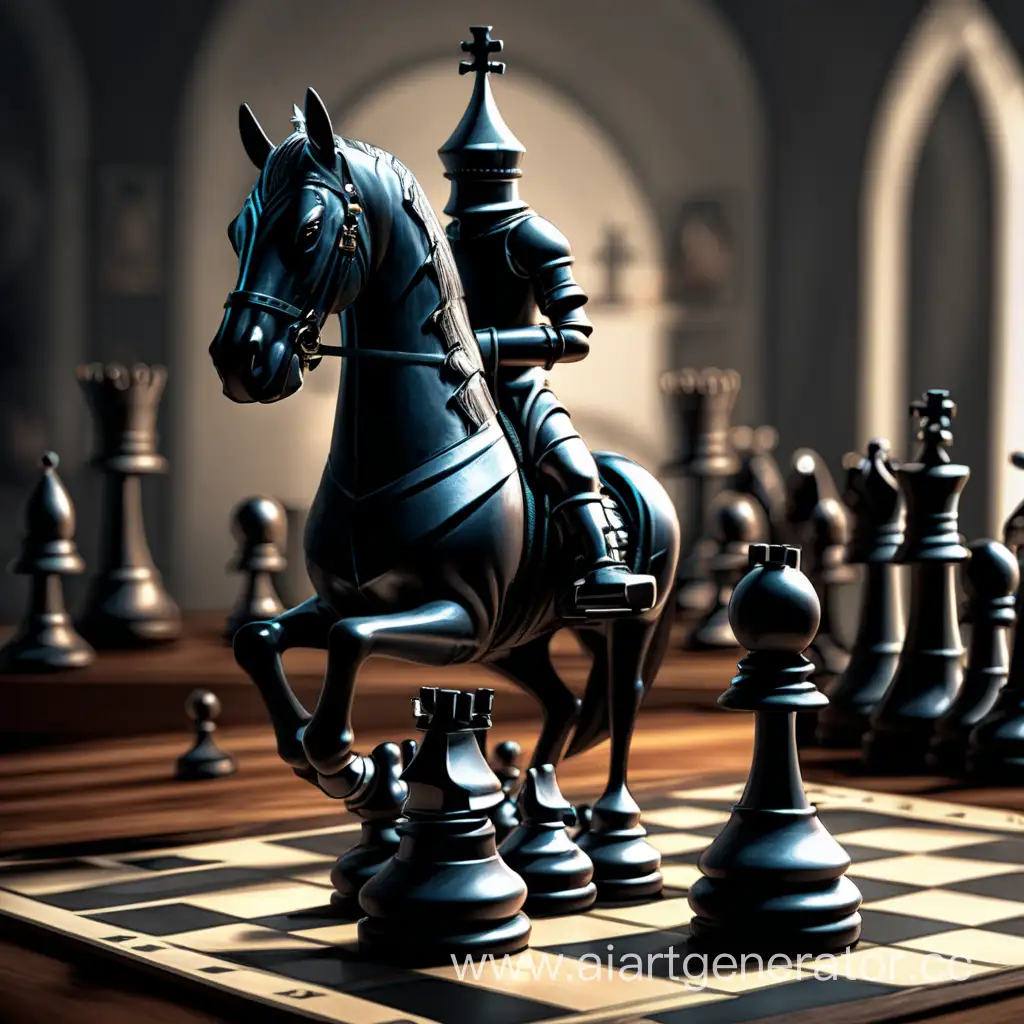 Strategically-Positioned-Chess-Knight-on-a-Checkered-Board