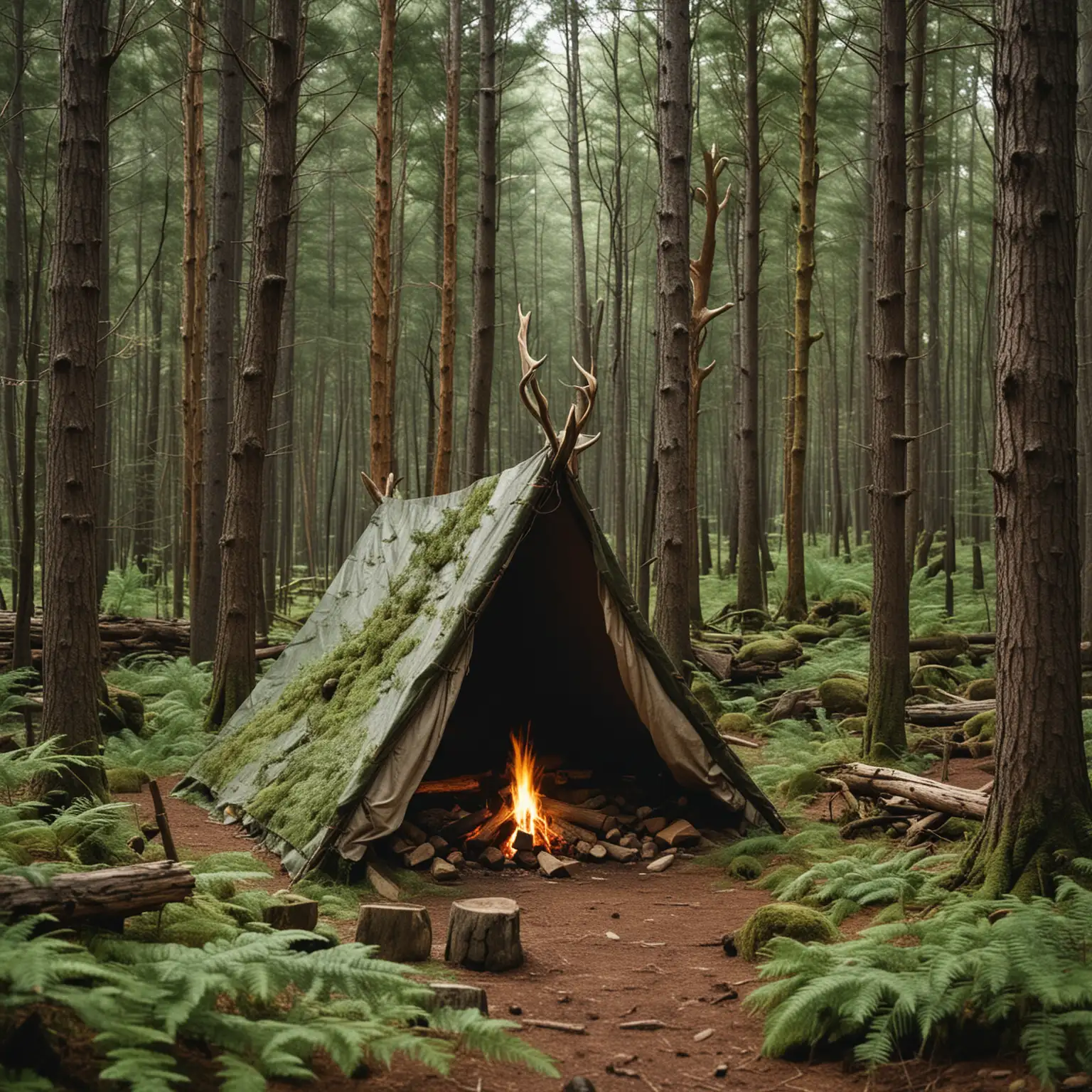 Rustic Camping Retreat Handmade Shelter Amidst Pine Forest