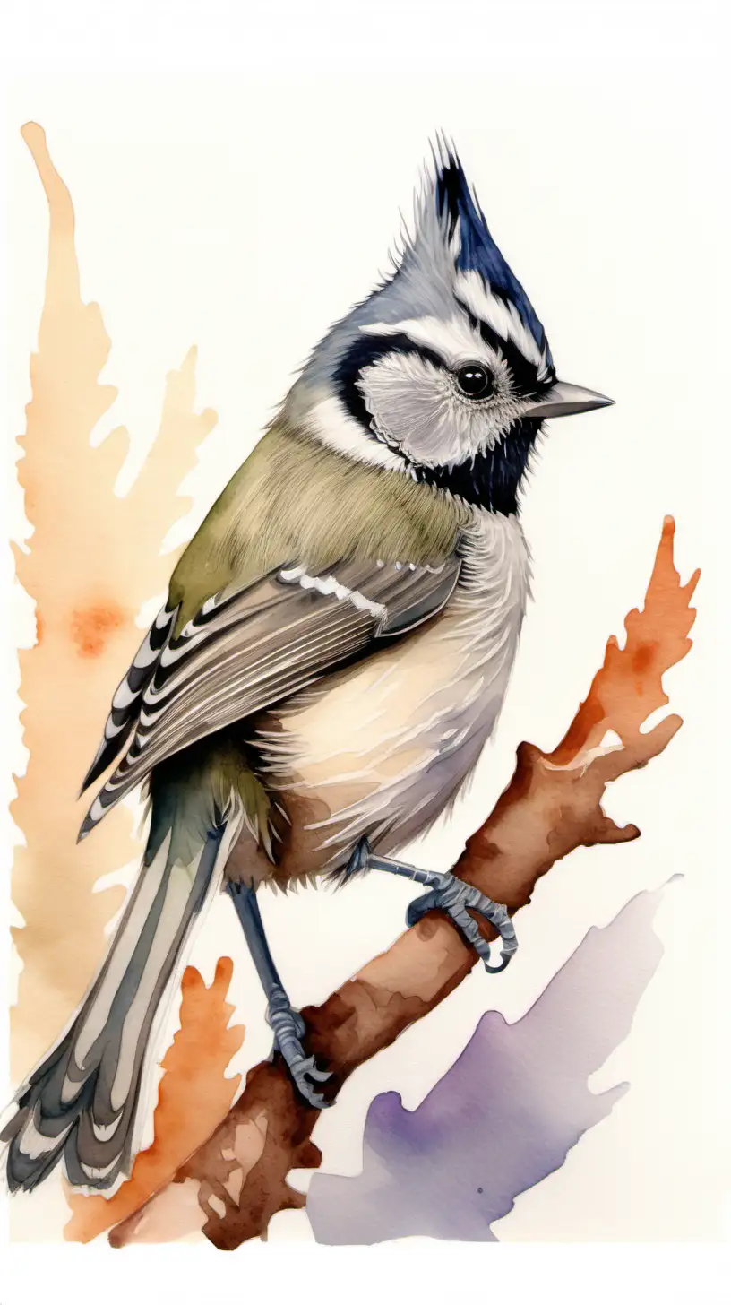 Realistic Watercolor Painting of a Crested Tit Bird
