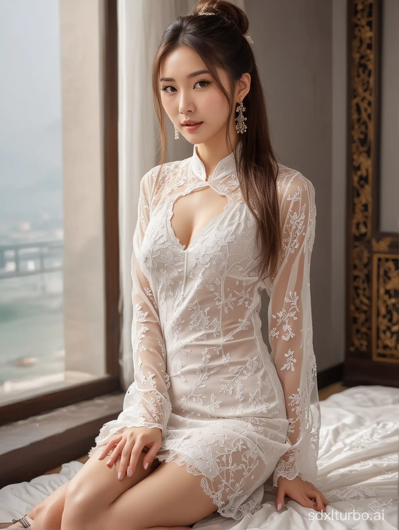 Elegant-Oriental-Beauty-in-Delicate-Dress-and-High-Heels
