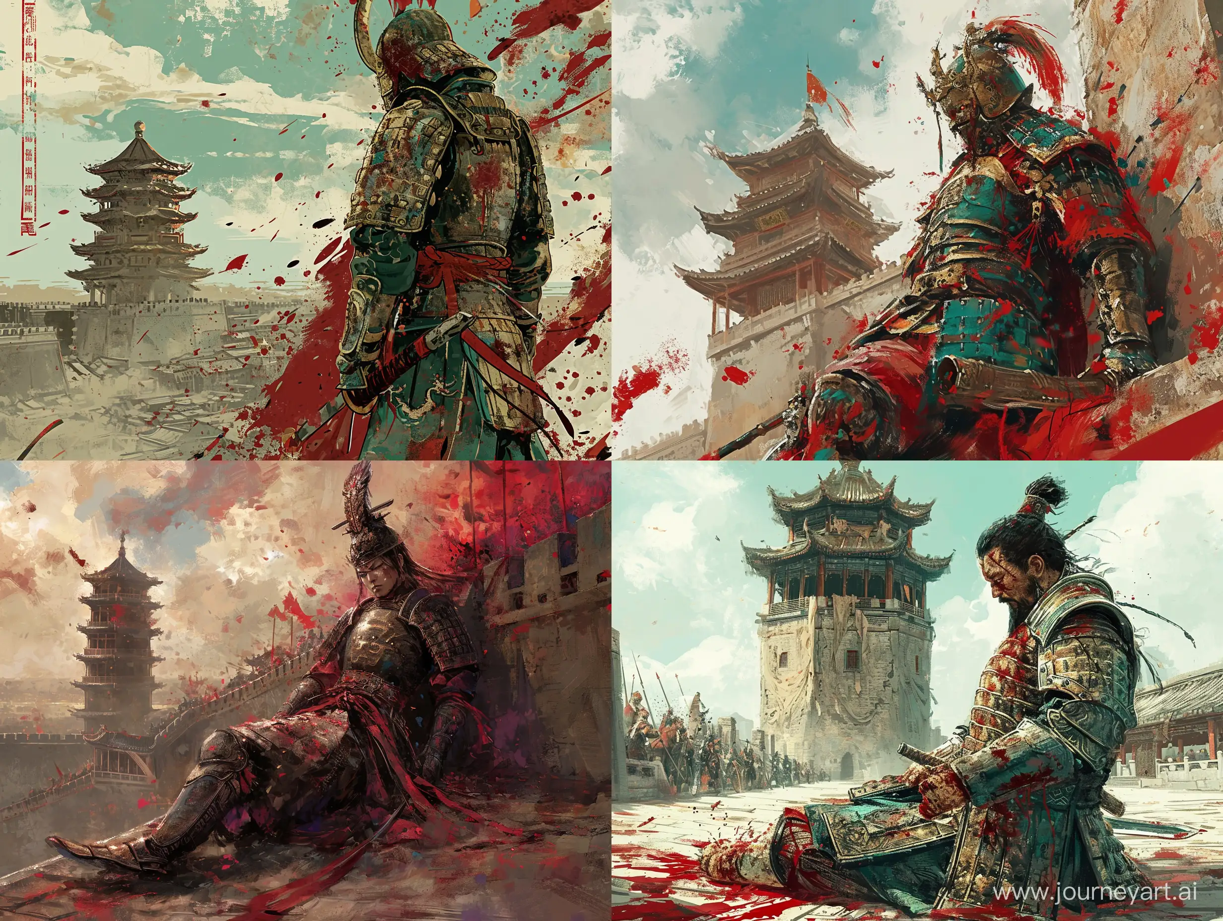 Colorful-Chinese-Style-General-in-Armor-Slain-Under-City-Tower