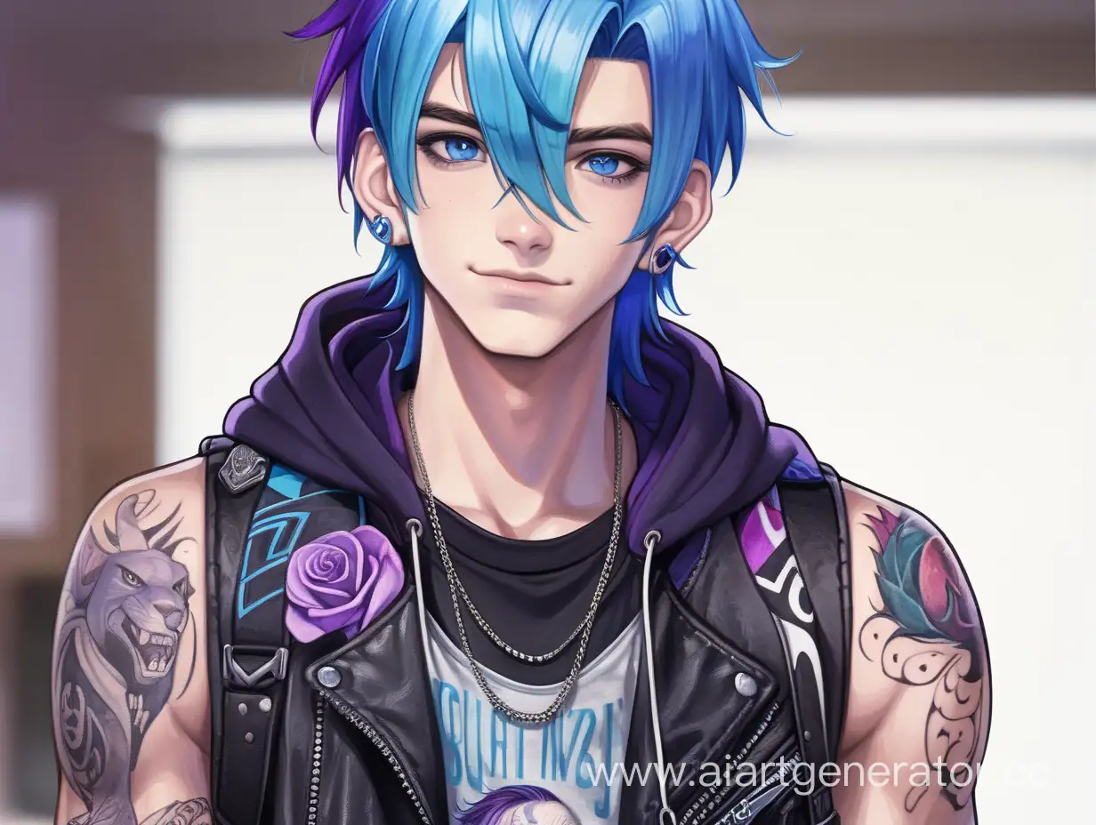 Smirking-18YearOld-with-Blue-Hair-and-Tattoo-in-Sleeveless-Jacket