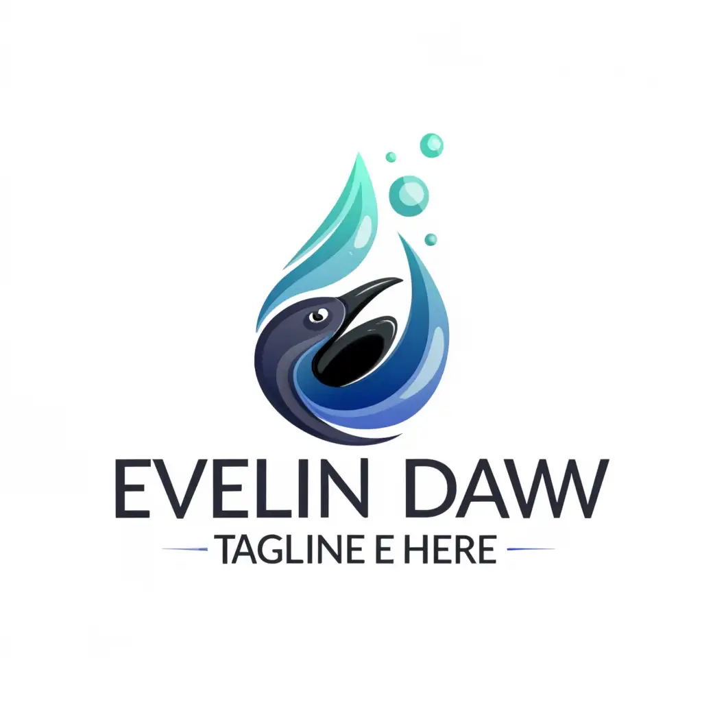 a logo design,with the text 'Eveline Daw', main symbol:crow head inside water droplet, cold colors, minimal ink and paint brush strokes,Moderate,be used in Entertainment industry,clear background