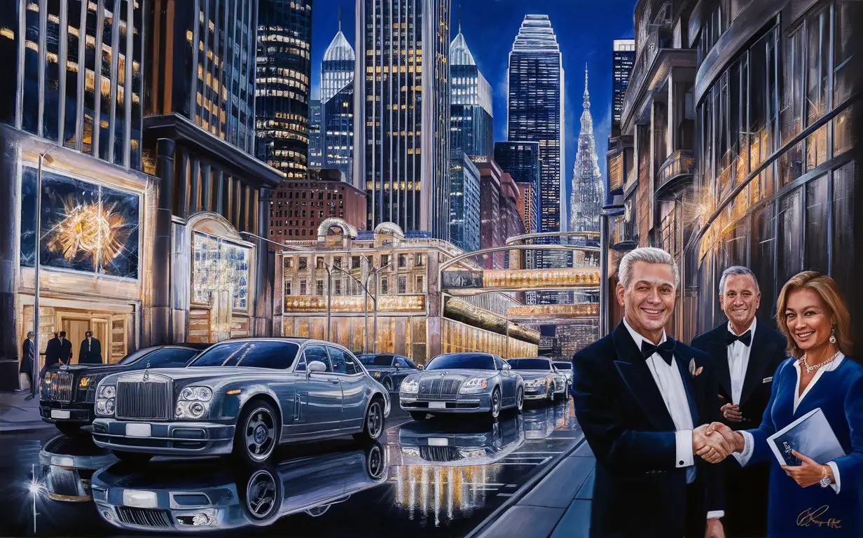 Luxurious Nightlife Elite Cars and HighClass Executives in the Modern Metropolis