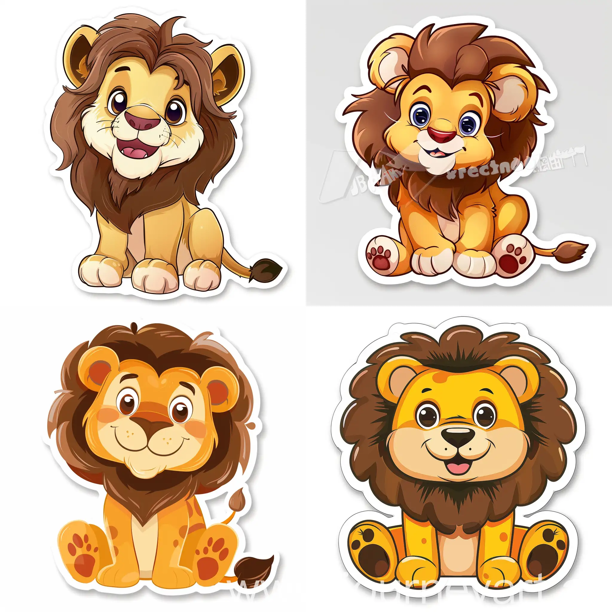 sticker of cartoon little lion, in high quality vector style