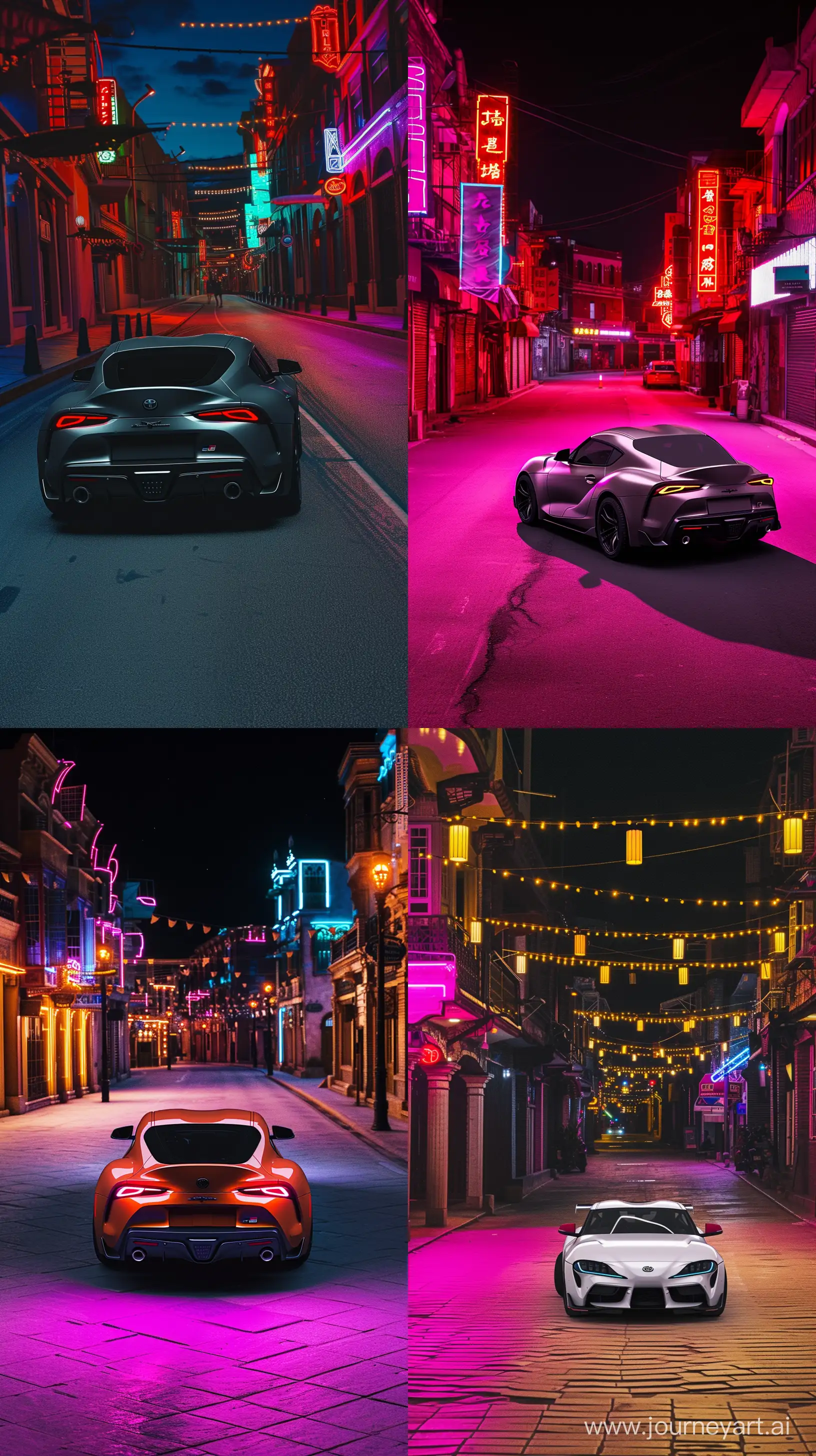 Sleek-Supra-MK4-Car-on-NeonLit-Empty-Night-Street