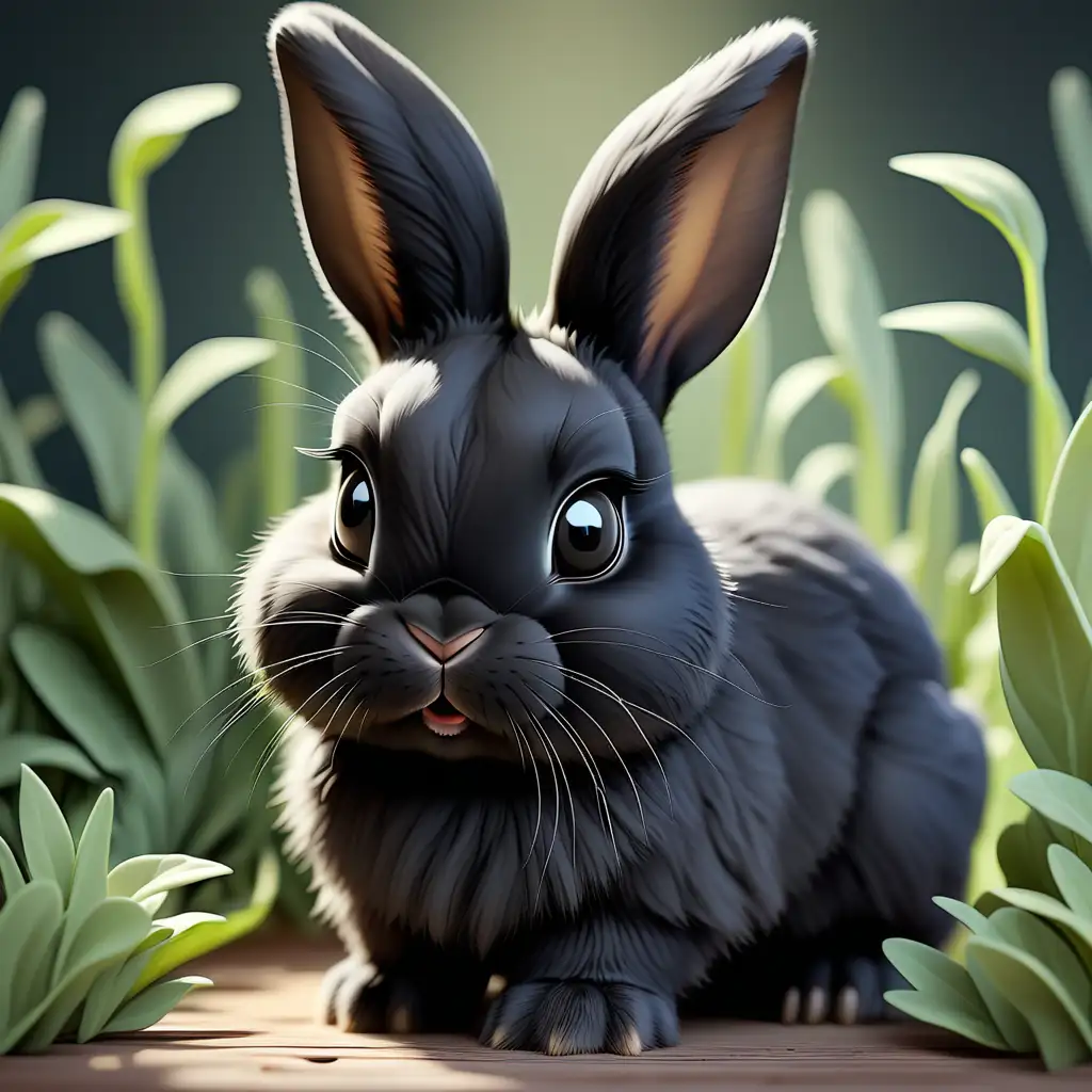 Adorable Black Bunny Rabbit in a Playful Meadow