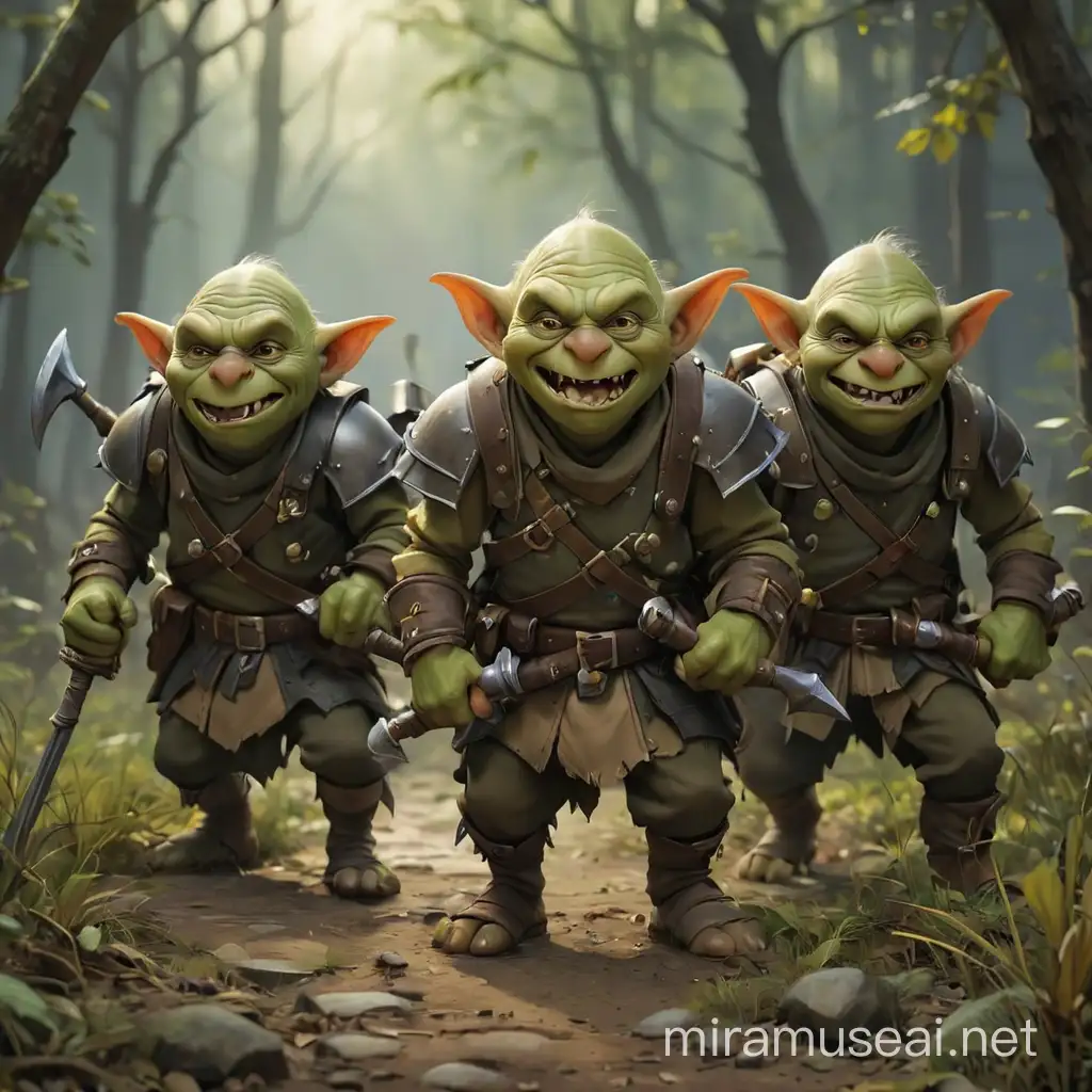 Three Goblin Soldiers Marching Through Dark Forest