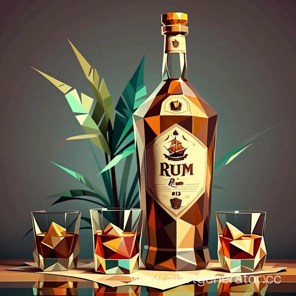 Polygonal-Style-Drawing-Captivating-Bottle-and-Glass-with-Rum