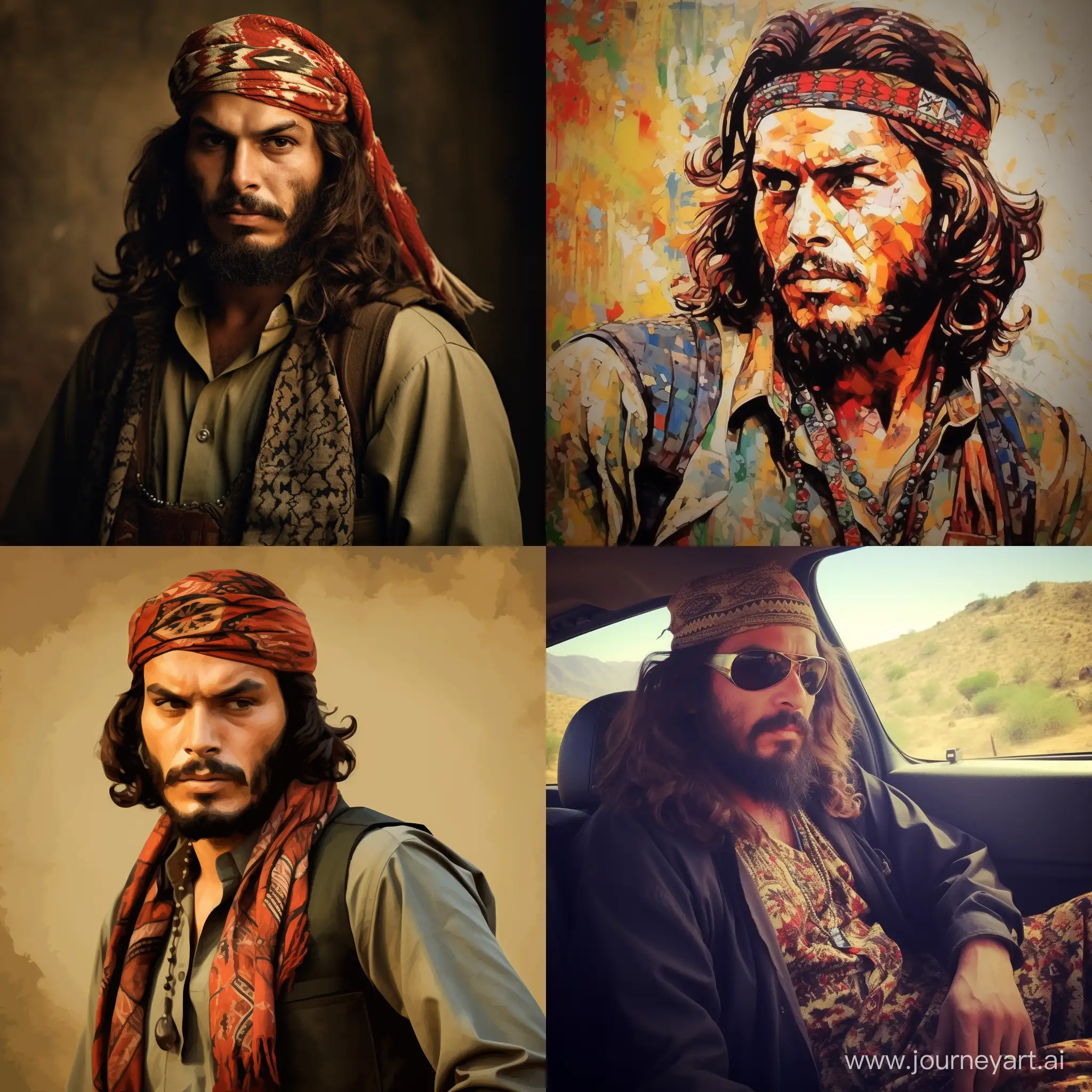 Che Guevara in Sindhi Ajrak and Sindhi cap.