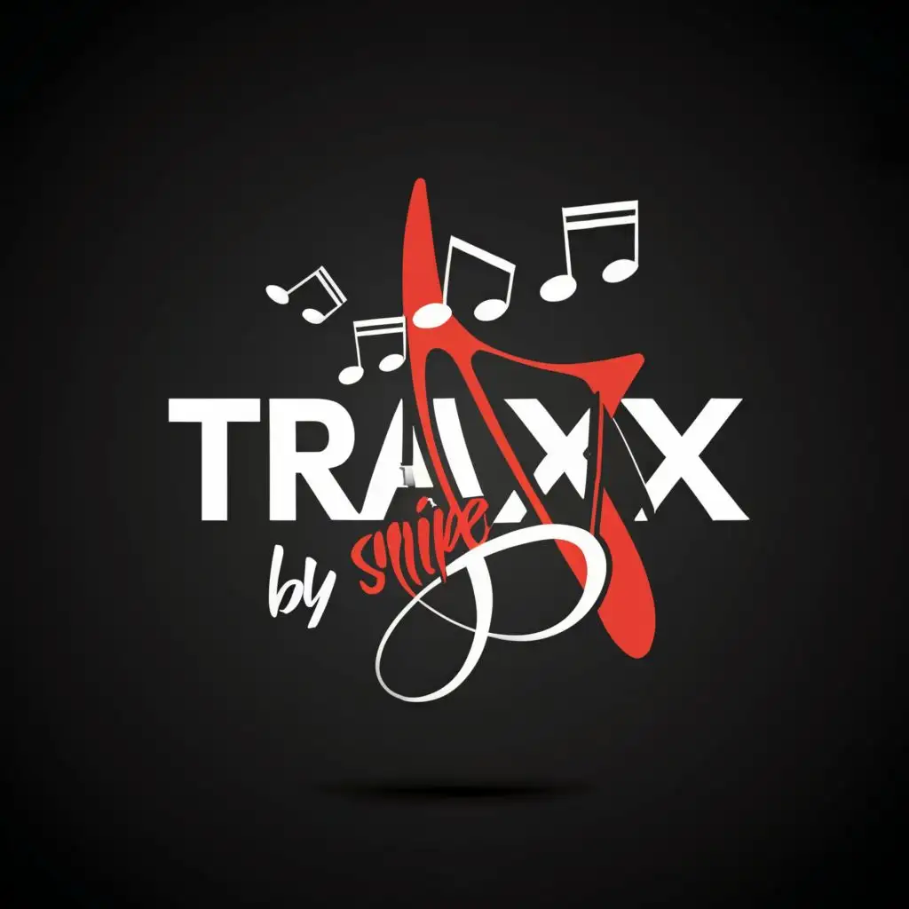 logo, Music notes , with the text "TRAXX BY SNIPE", typography, be used in Entertainment industry